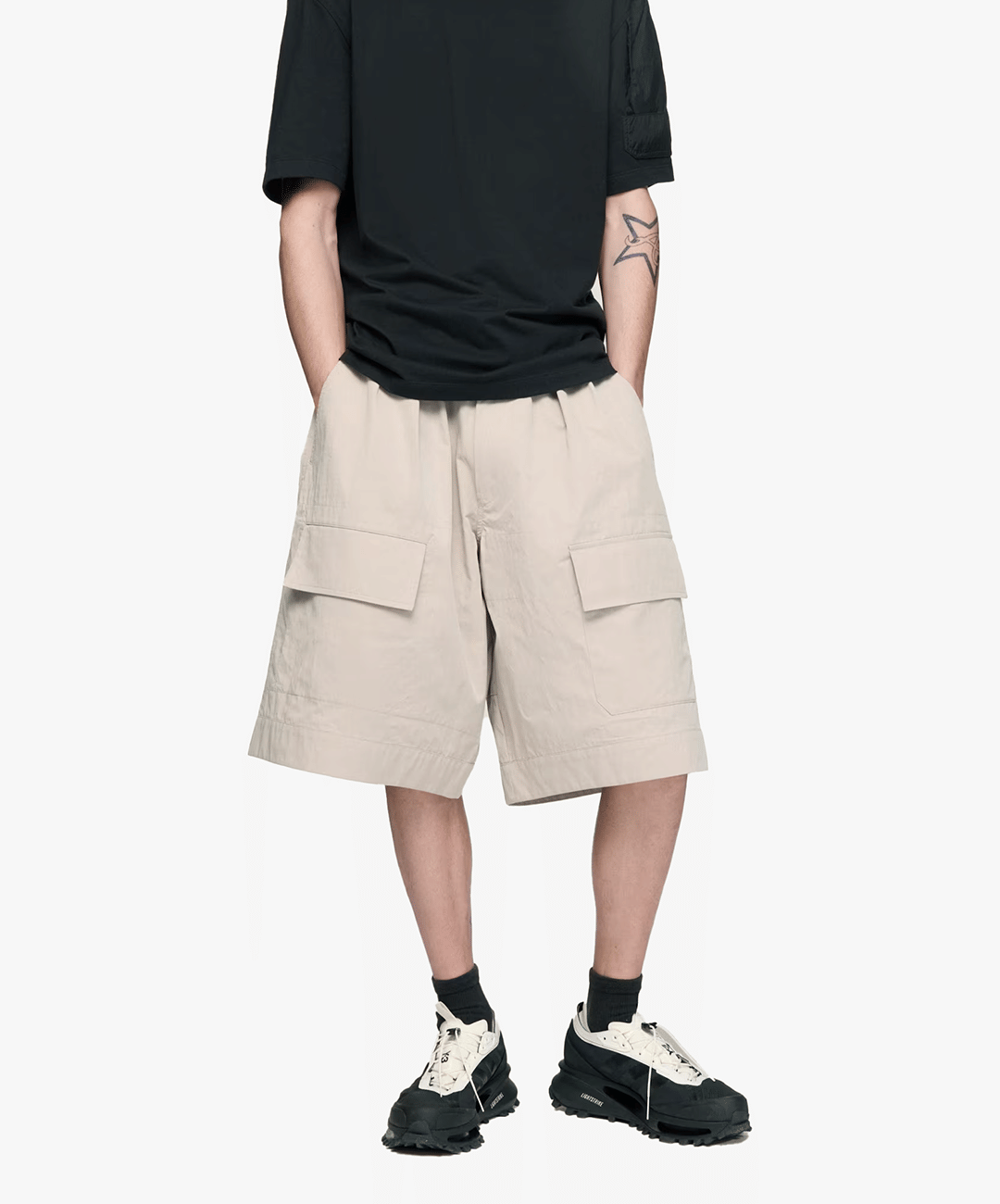 Y - 3 | Y - 3 WIDE LEG SHORTS { LIGHT BROWN