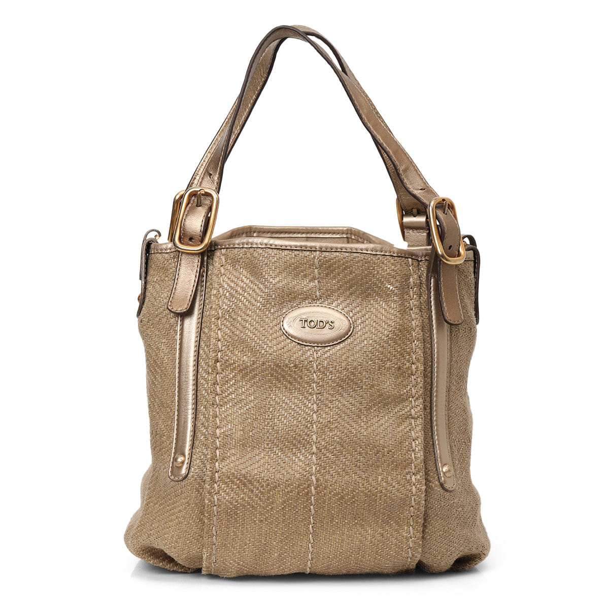 Tods Brown Woven Fabric and Leather Shoulder Bag One Size