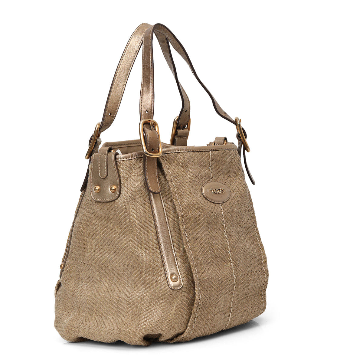 Tods Brown Woven Fabric and Leather Shoulder Bag One Size
