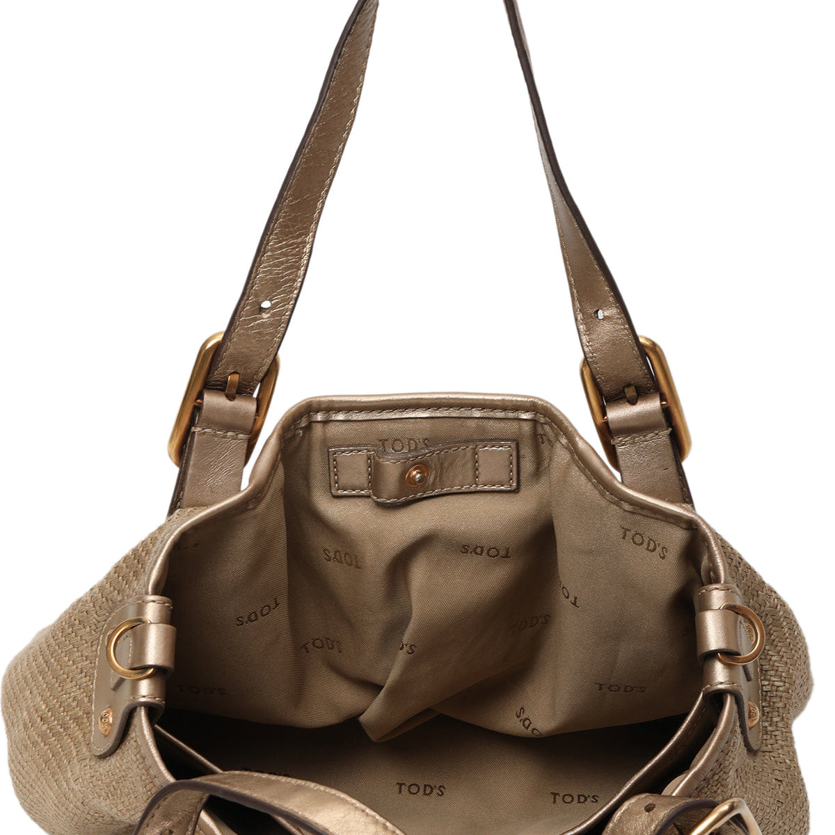 Tods Brown Woven Fabric and Leather Shoulder Bag One Size