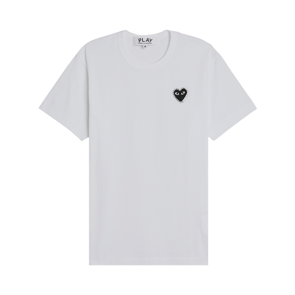 Comme des Garçons PLAY Emblem Rhinestone Heart T-Shirt White/Black