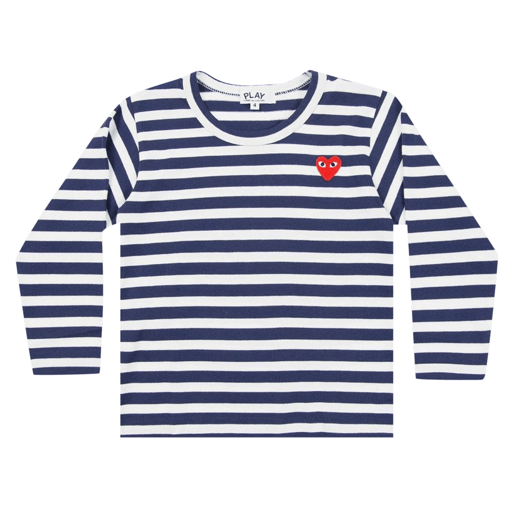 Comme des Garçons PLAY Kids Striped Heart Logo Long-Sleeve T-Shirt Navy/White