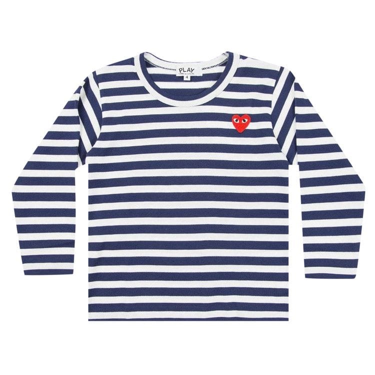 Comme des Garçons PLAY Kids Striped Heart Logo Long-Sleeve T-Shirt Navy/White