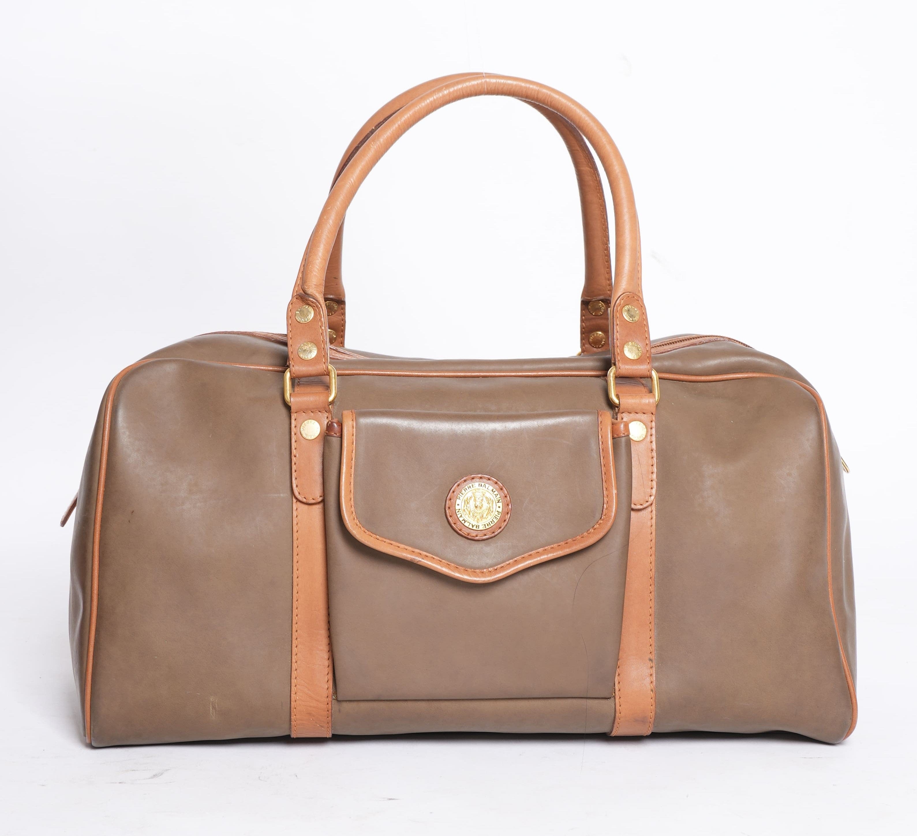 Pierre Balmain Vintage Pierre Balmain Calfskin Leather Duffle Bag with Small Shoulder Bag