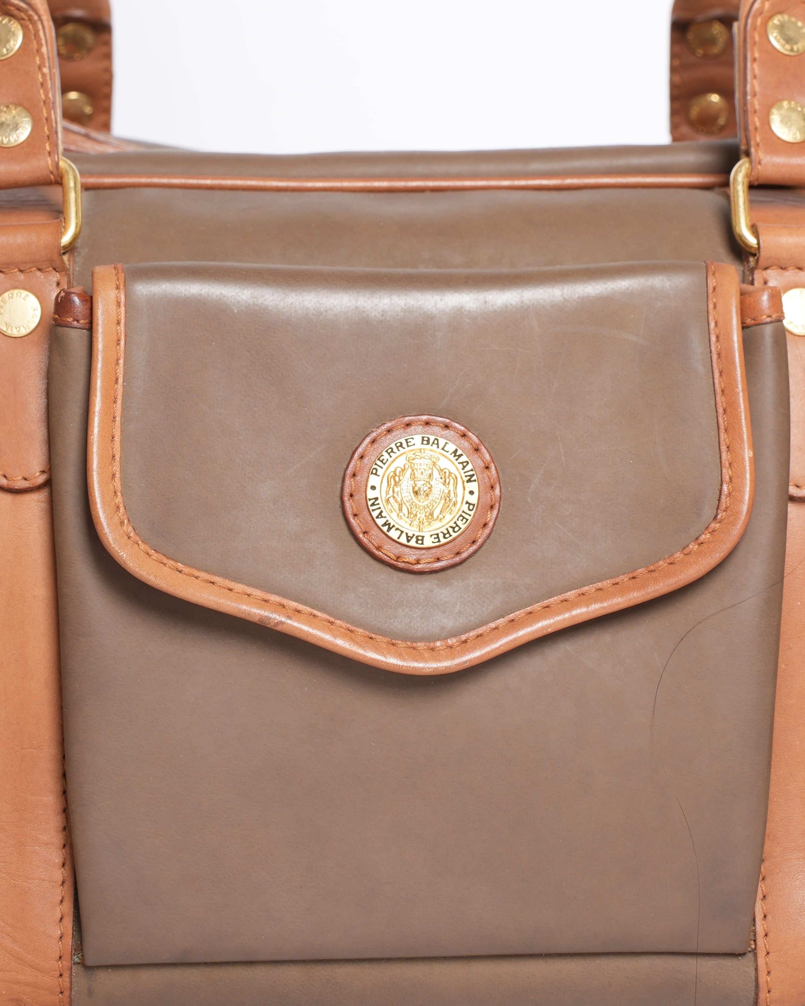 Pierre Balmain Vintage Pierre Balmain Calfskin Leather Duffle Bag with Small Shoulder Bag