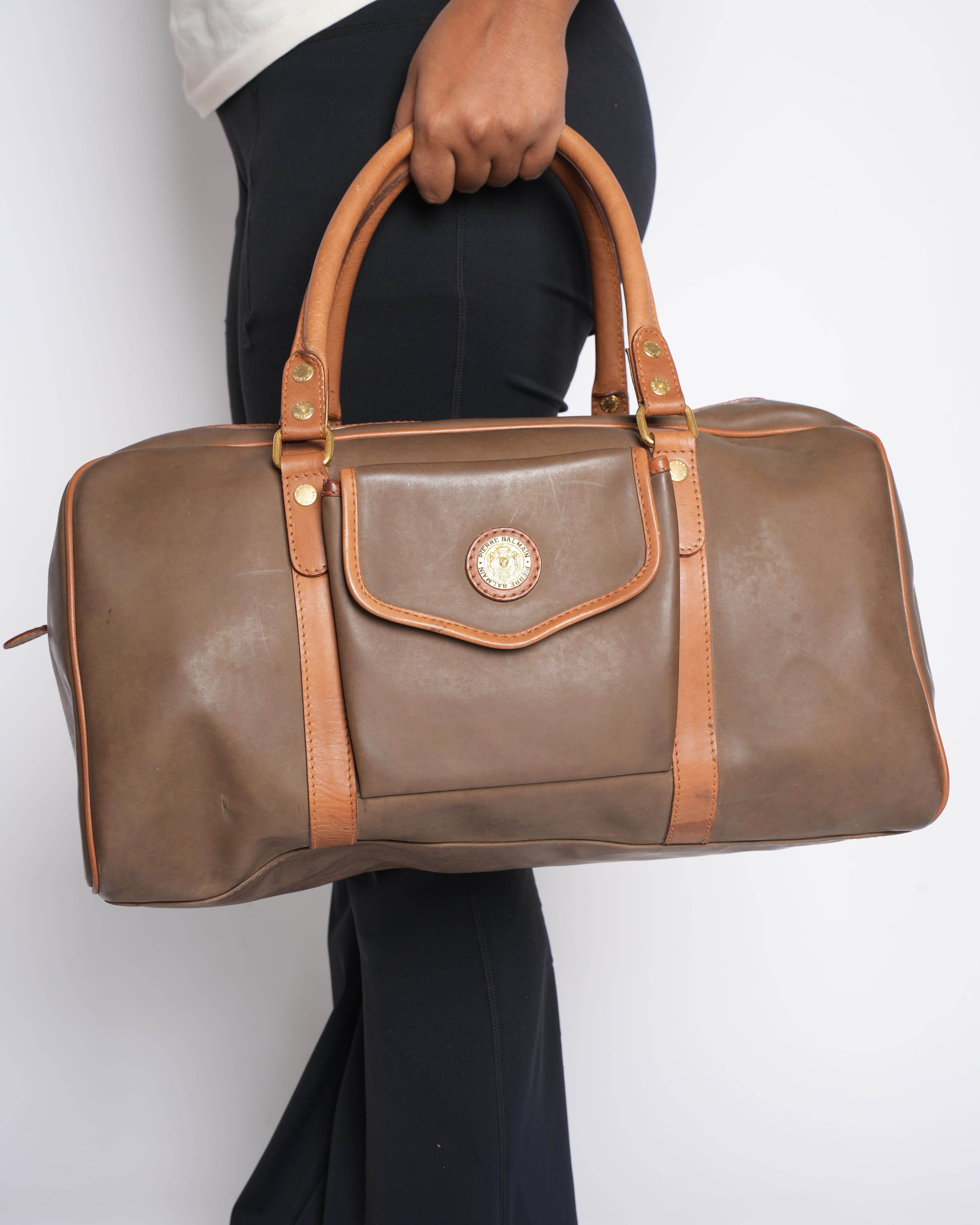 Pierre Balmain Vintage Pierre Balmain Calfskin Leather Duffle Bag with Small Shoulder Bag