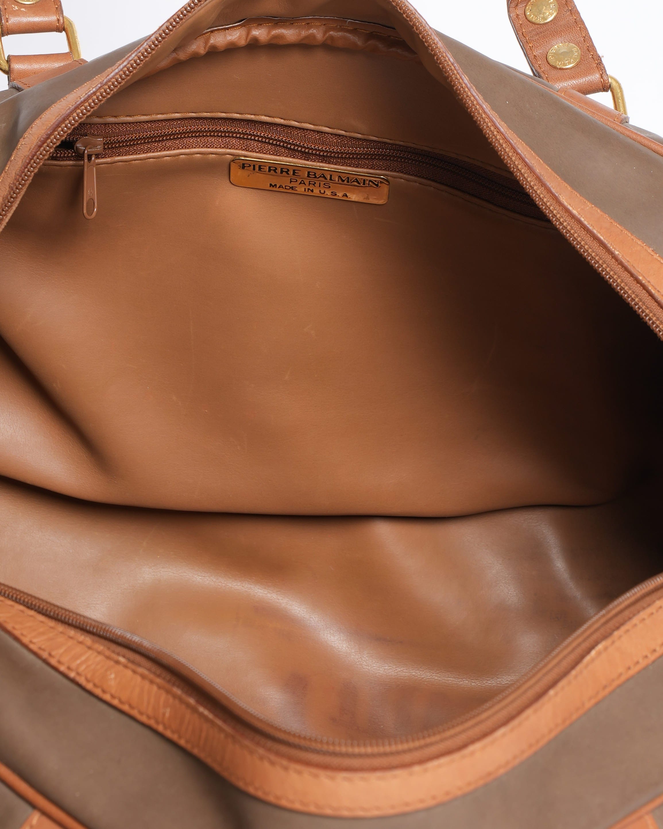 Pierre Balmain Vintage Pierre Balmain Calfskin Leather Duffle Bag with Small Shoulder Bag