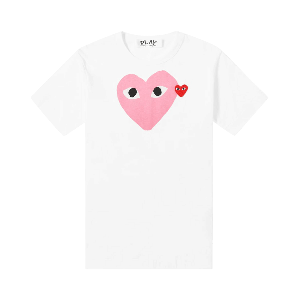 Comme des Garçons Shorts-Sleeve Play T-Shirt With Pink/Red Heart White/Pink