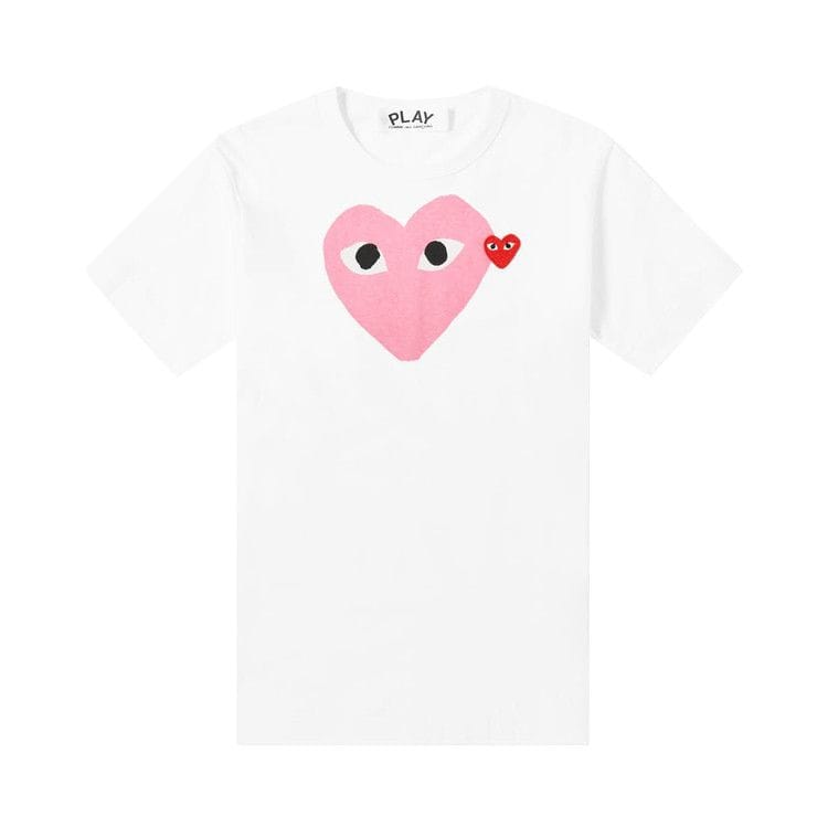 Comme des Garçons Shorts-Sleeve Play T-Shirt With Pink/Red Heart White/Pink