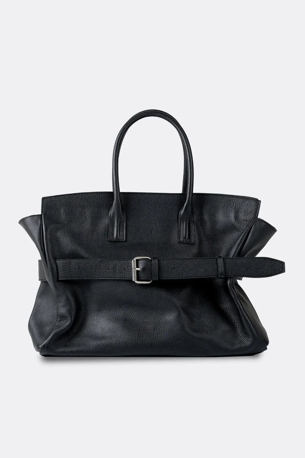 Aesthetic Pleasure Affix Grain Leather Shoulder Bag in Black