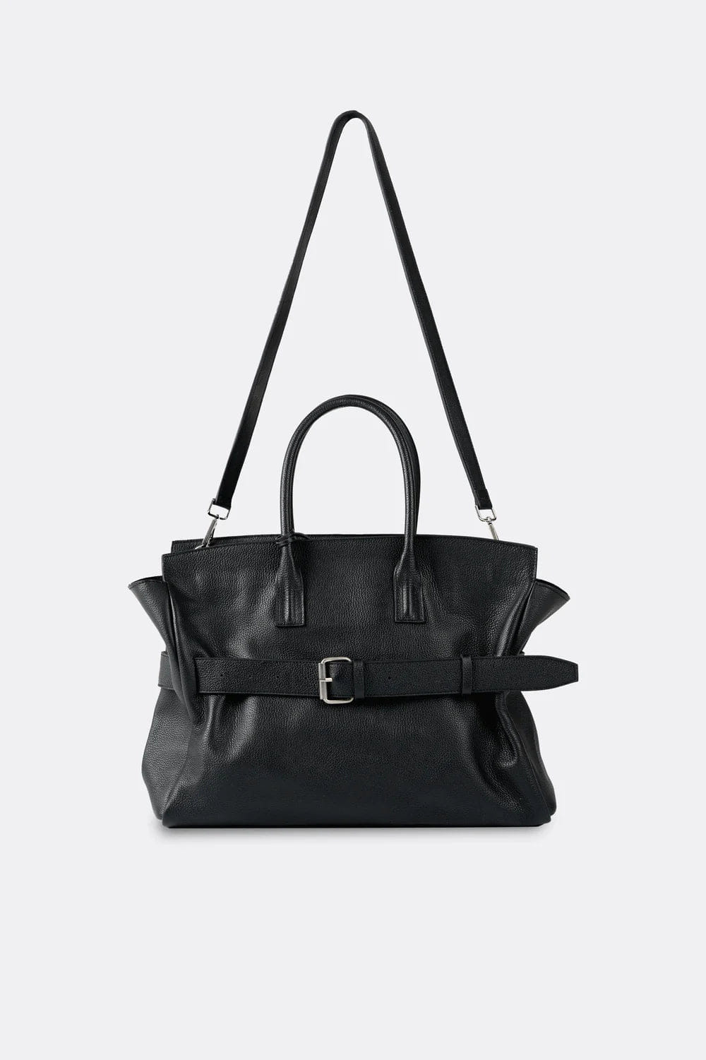 Aesthetic Pleasure Affix Grain Leather Shoulder Bag in Black