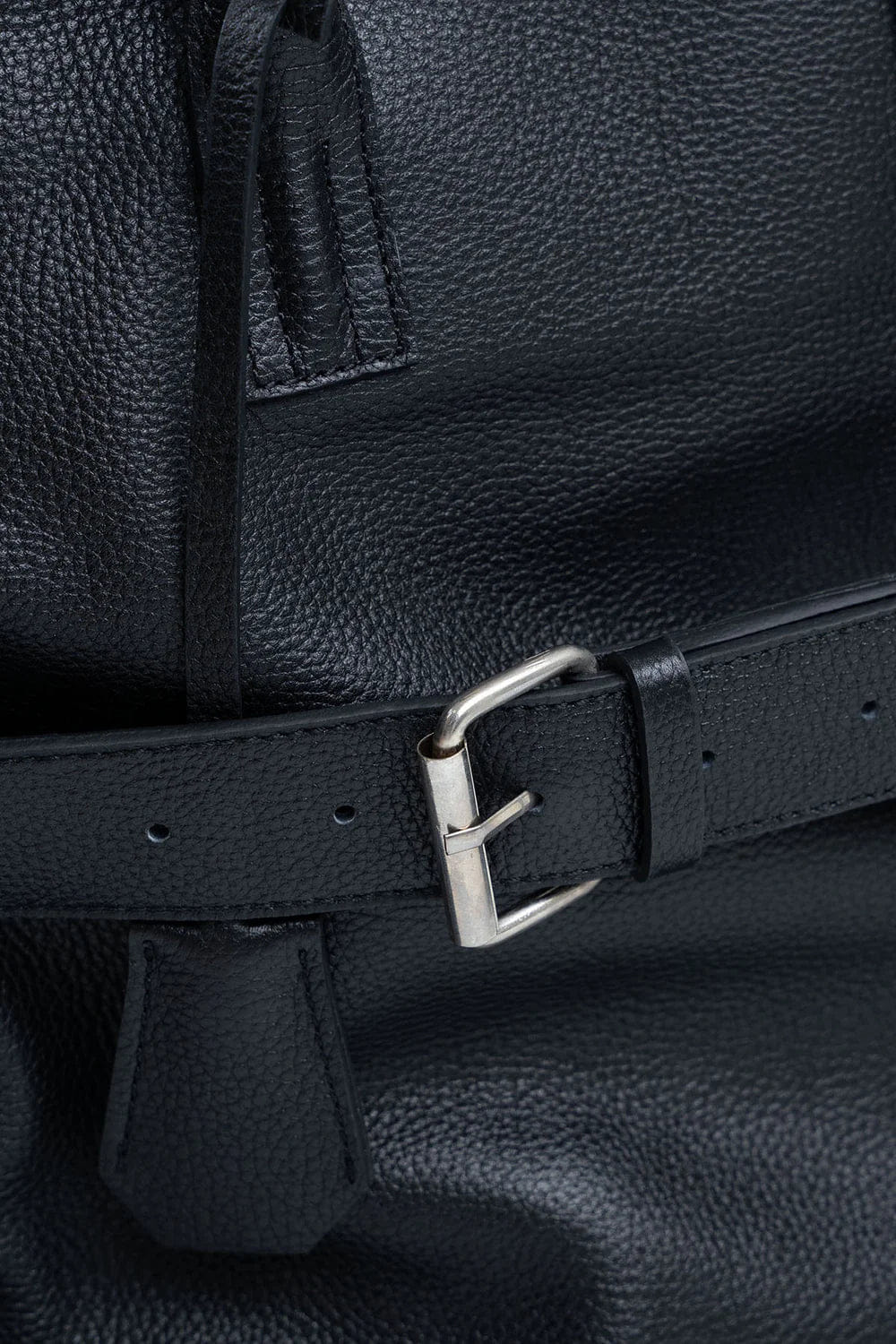 Aesthetic Pleasure Affix Grain Leather Shoulder Bag in Black