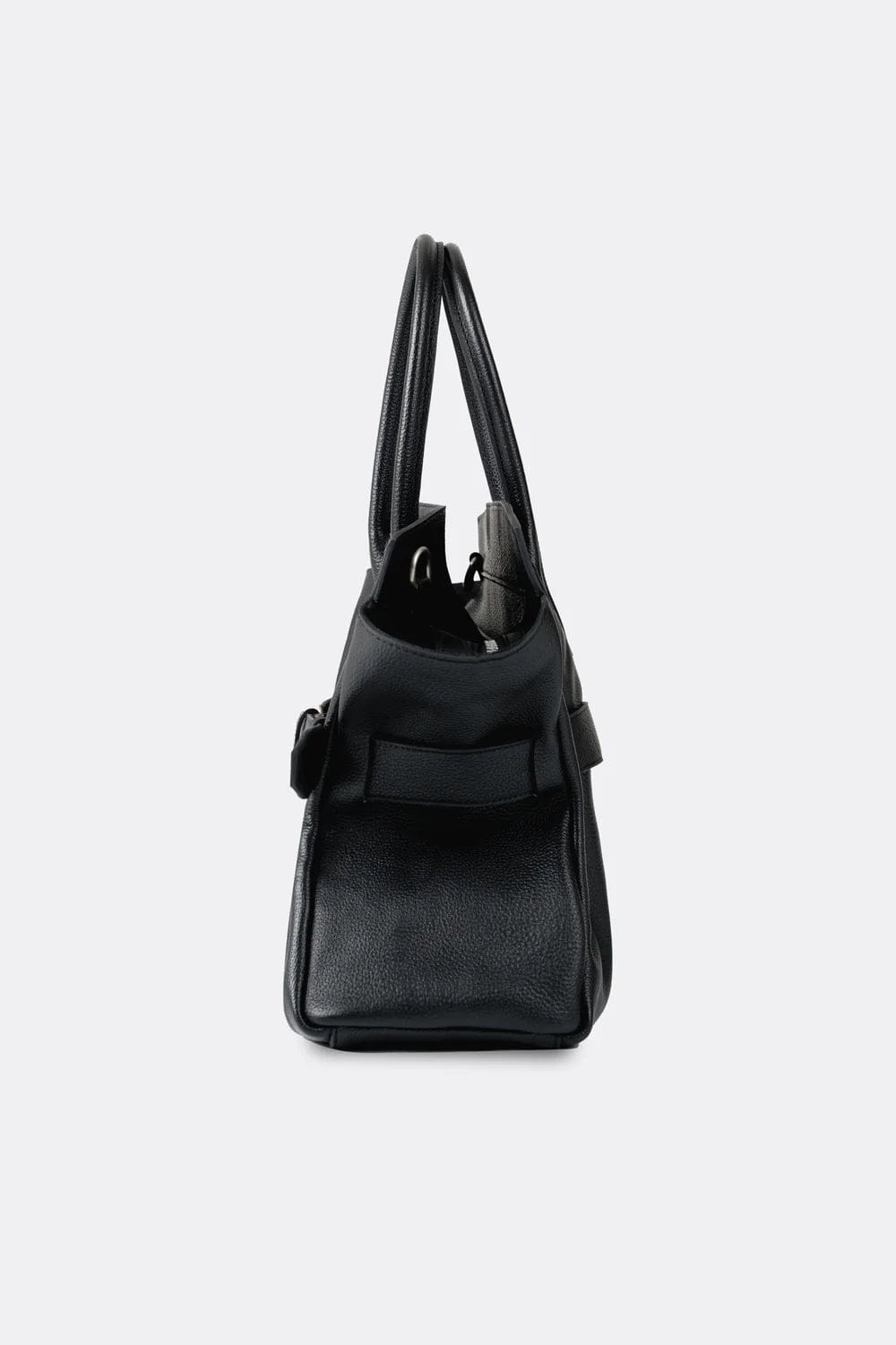 Aesthetic Pleasure Affix Grain Leather Shoulder Bag in Black