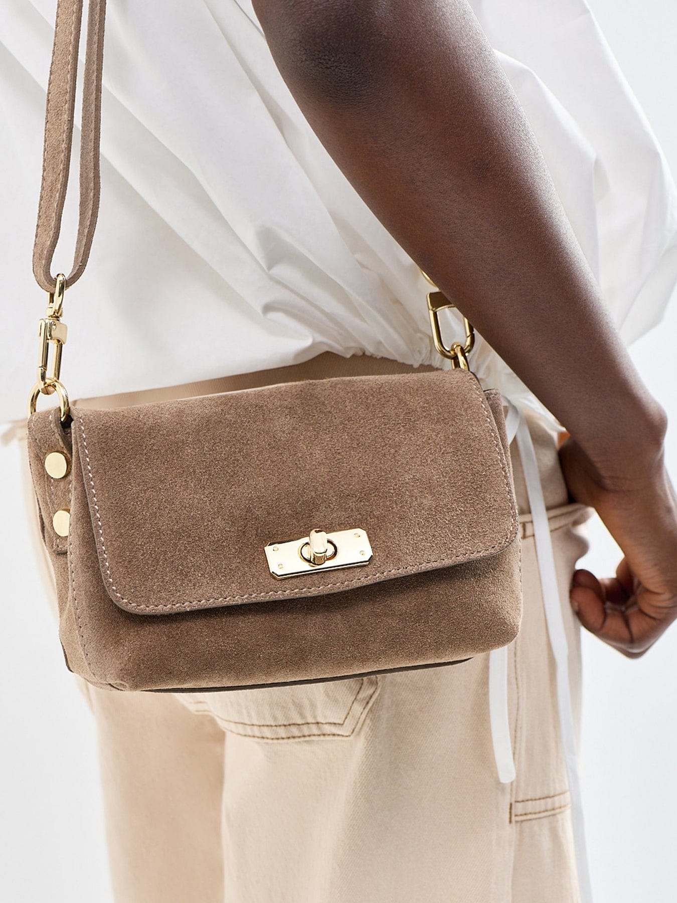 Apatchy London Maisie Mini Suede Shoulder Bag Mink