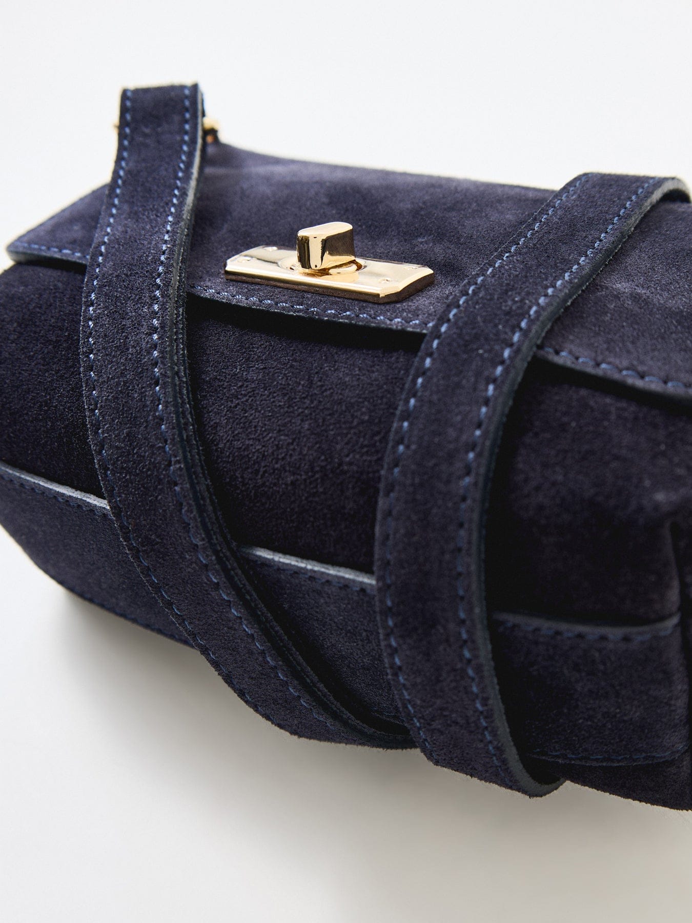 Apatchy London Maisie Mini Suede Shoulder Bag Navy