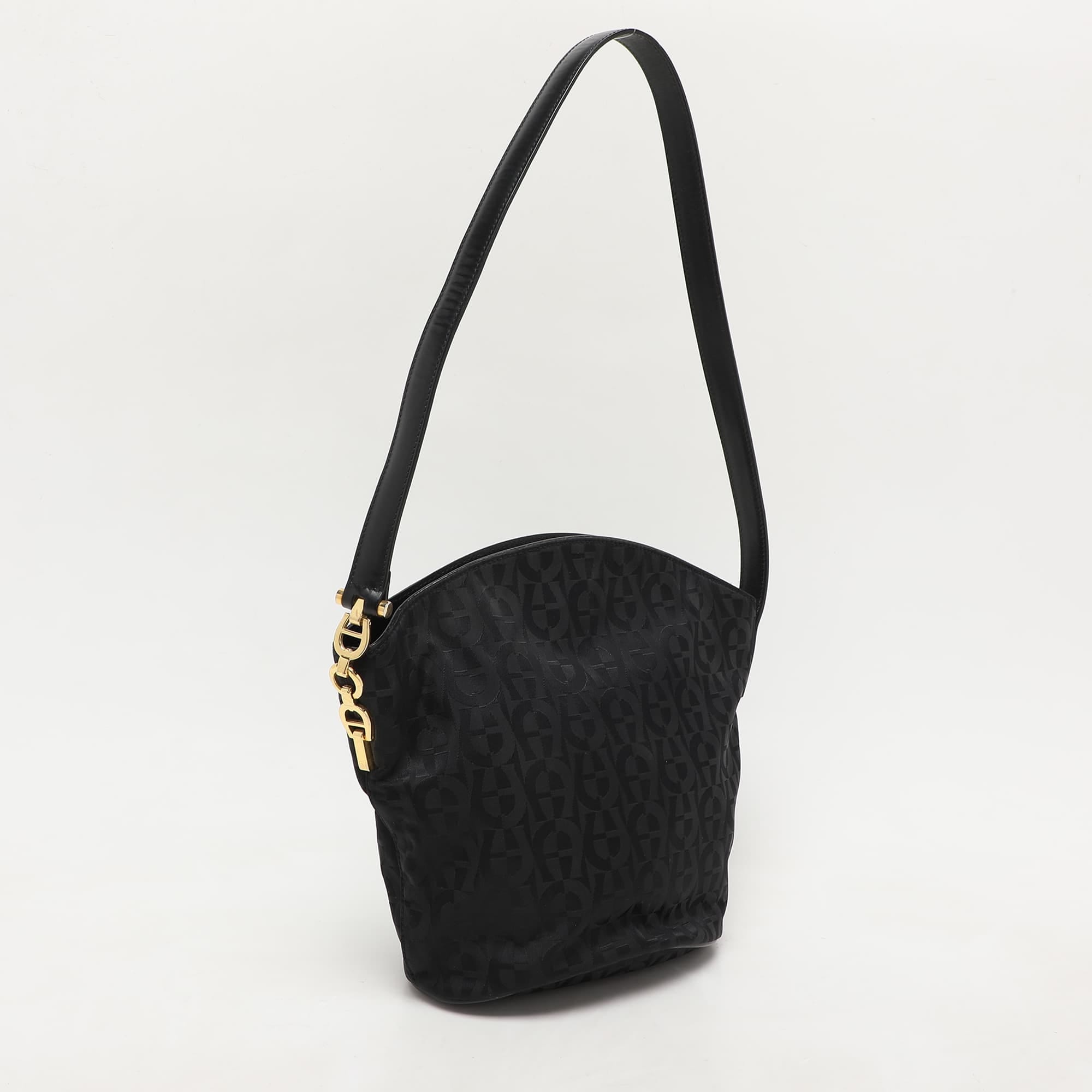 Aigner Black Signature Canvas And Leather Shoulder Bag