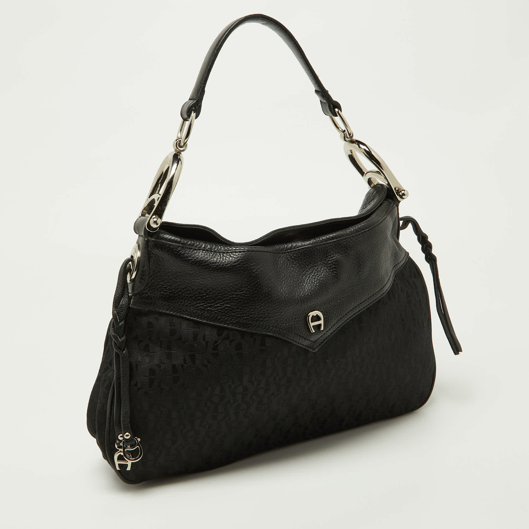 Aigner Black Signature Canvas And Leather Hobo
