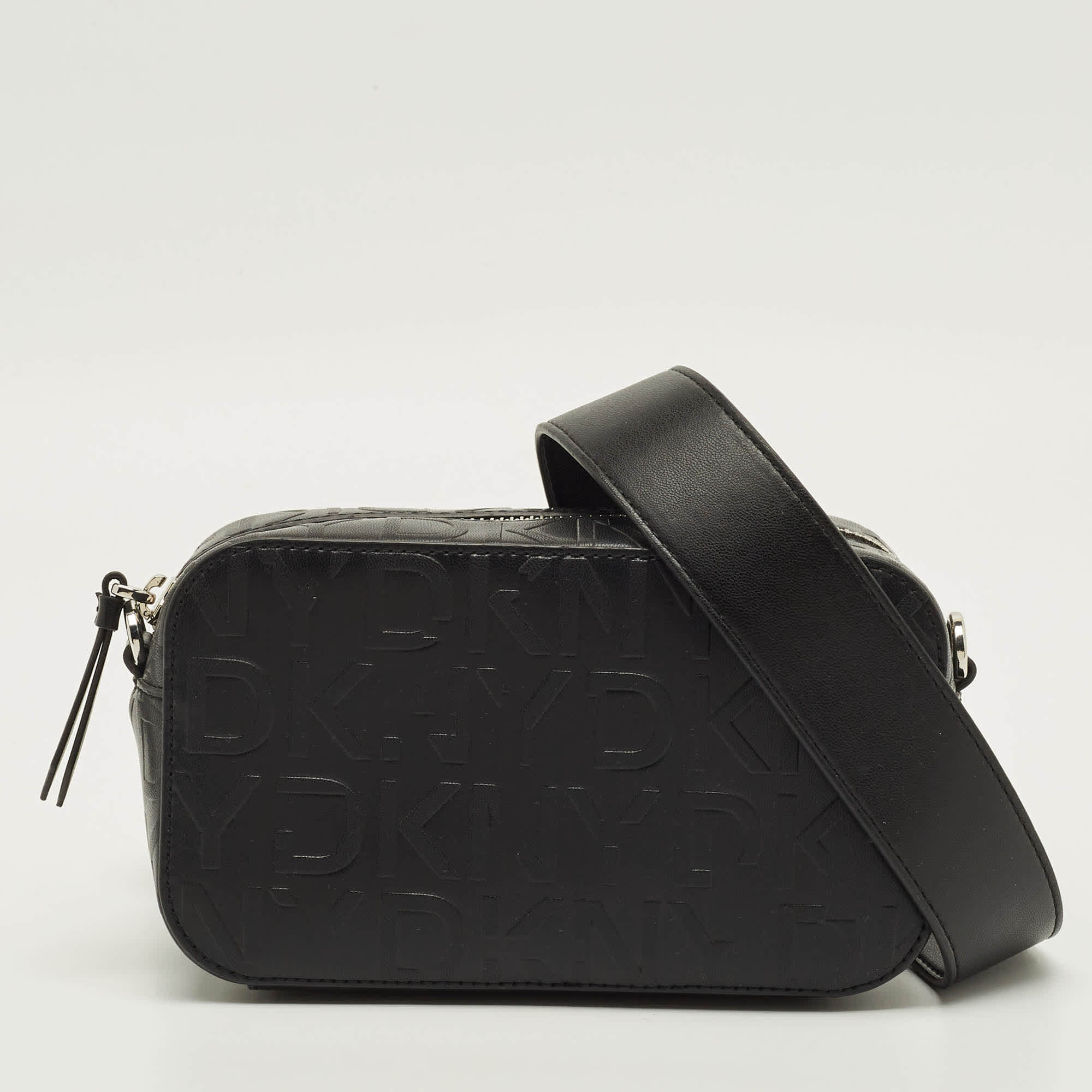 Monogram Dkny Black Monogram Embossed Leather Camera Bag
