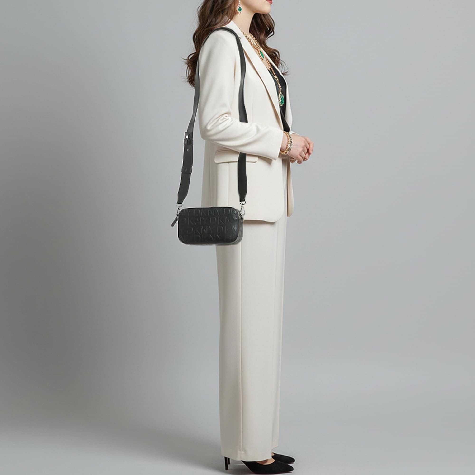 Monogram Dkny Black Monogram Embossed Leather Camera Bag