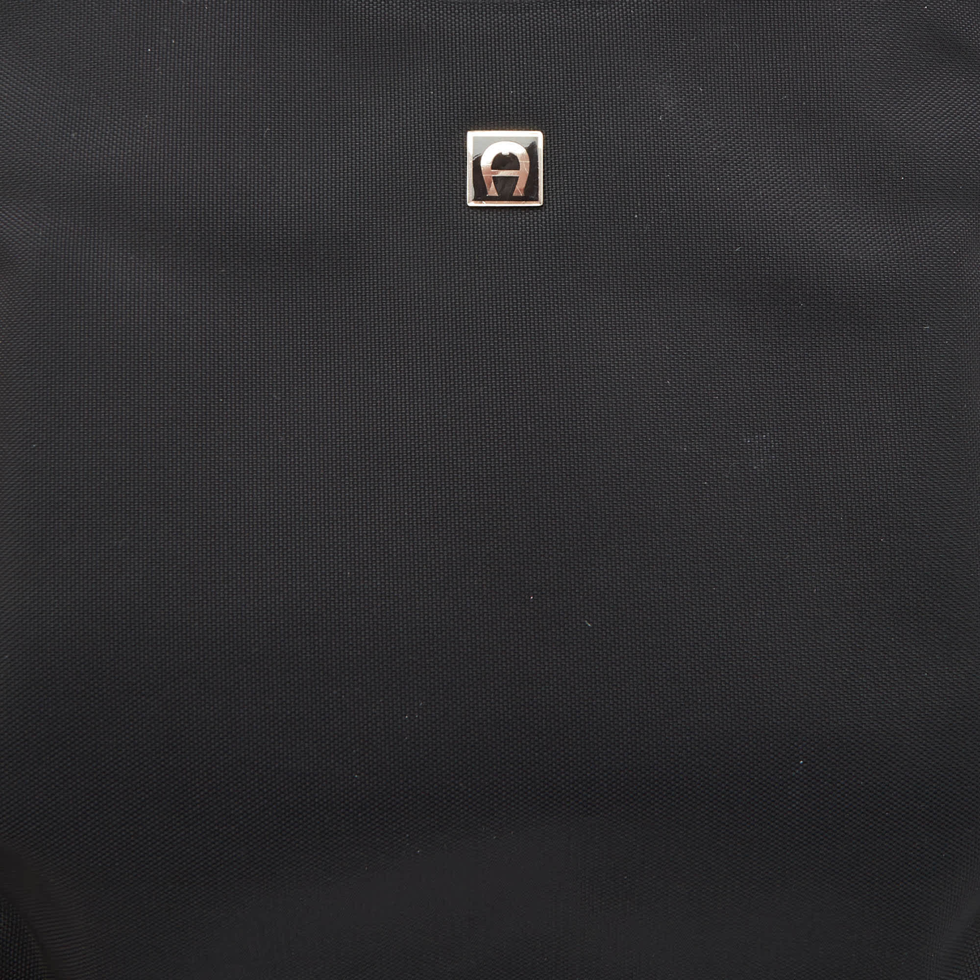 Aigner Black Leather And Nylon Flap Hobo