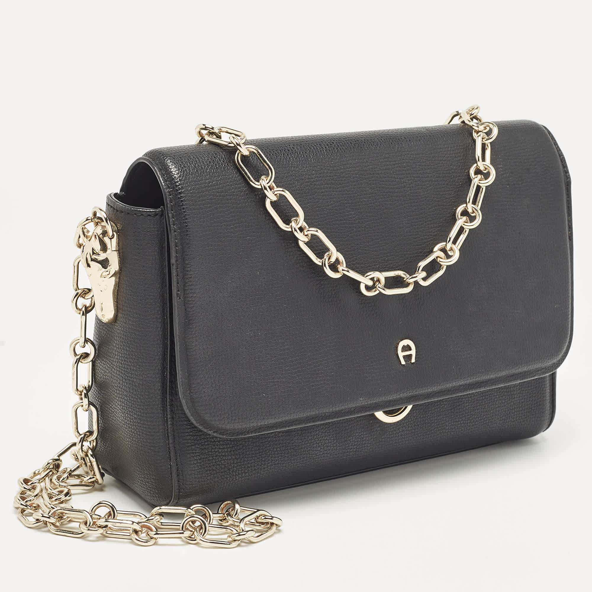Aigner Grazia Black Coated Canvas And Leather Shoulder Bags