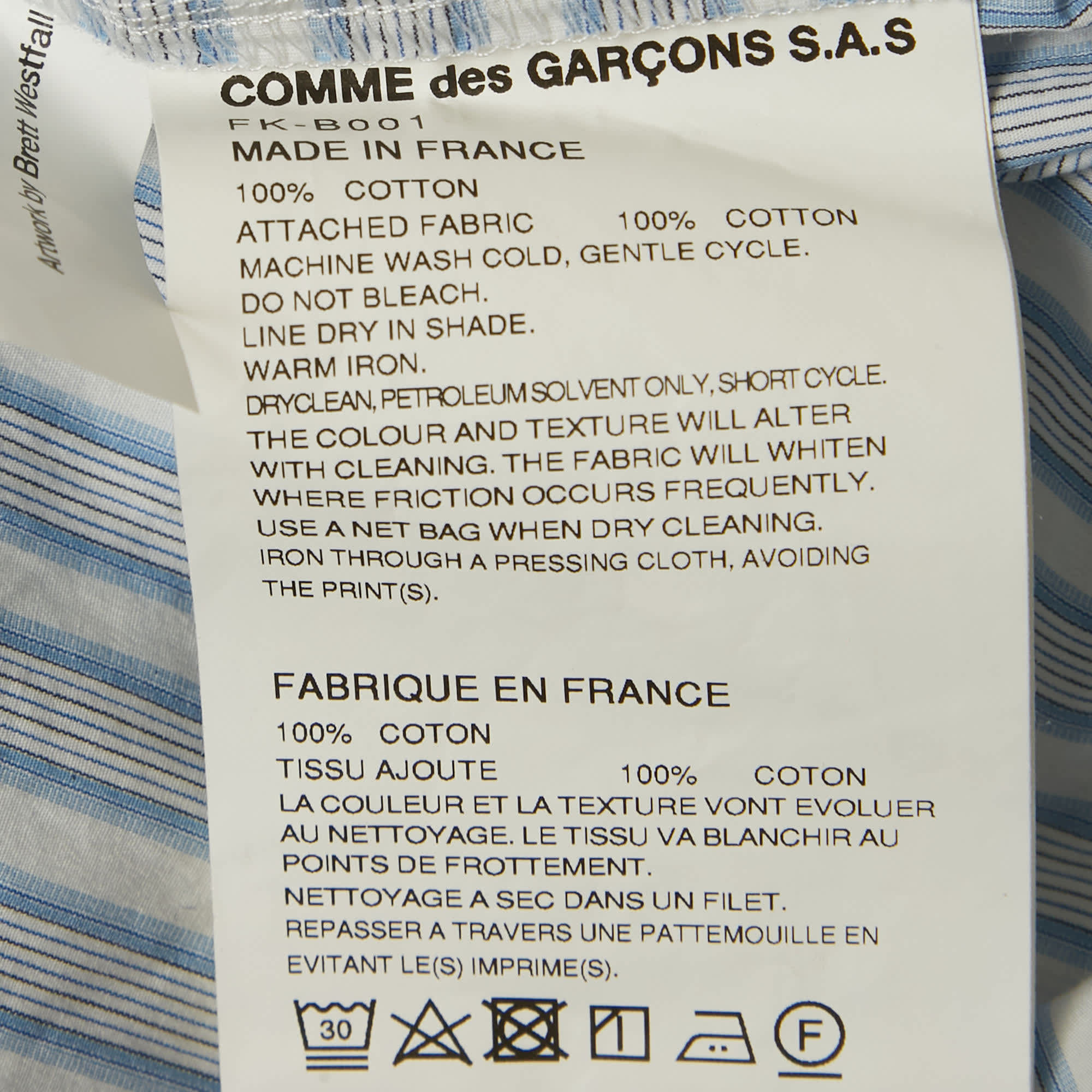 Comme Des Garcons Blue Striped Strawberry Print Cotton Shirt