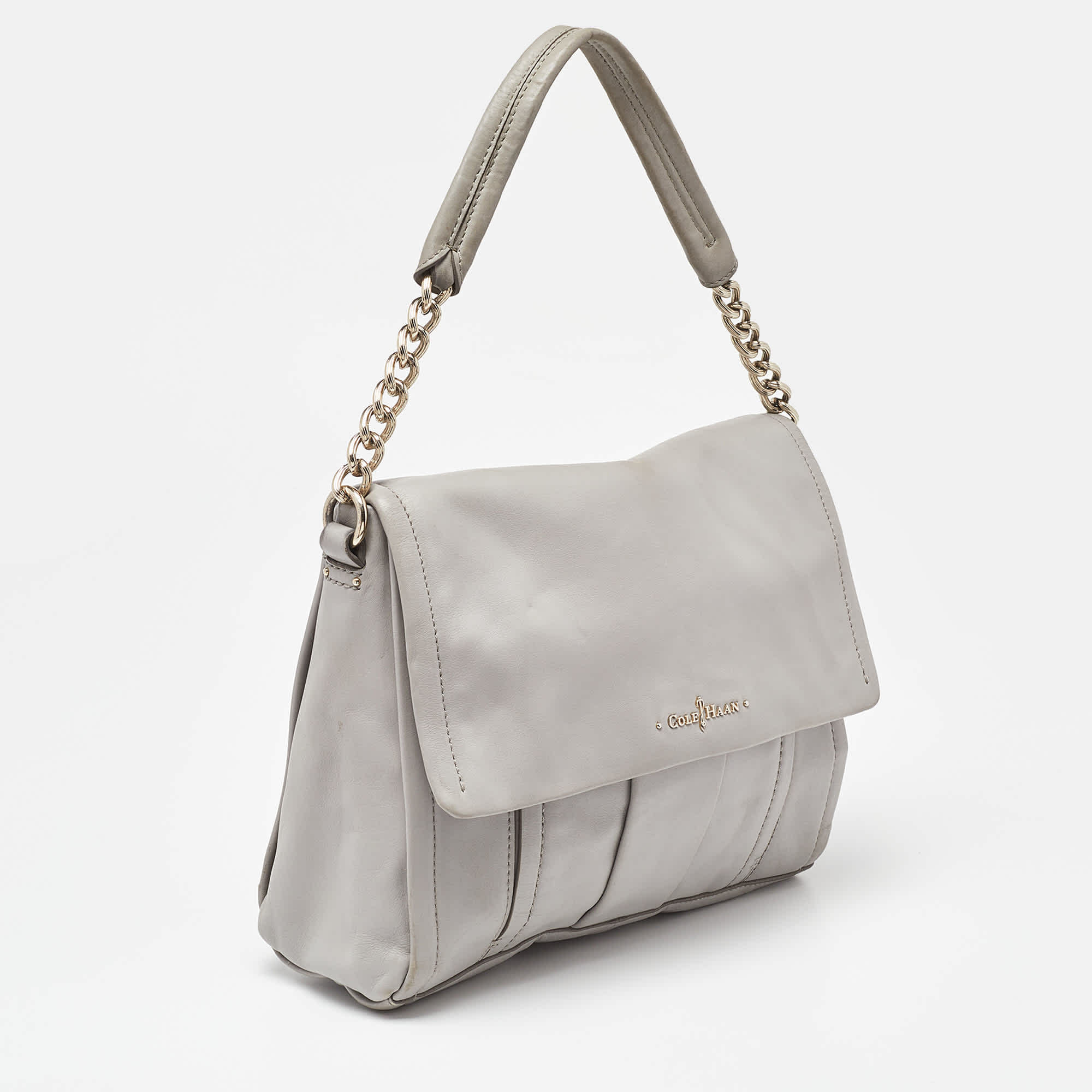 Cole Haan Grey Pleated Leather Flap Chain Bag