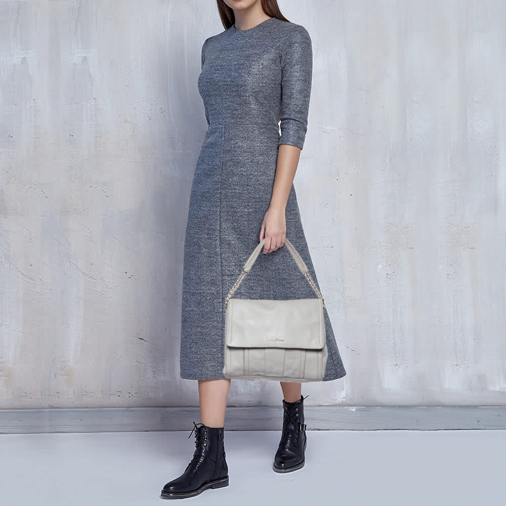 Cole Haan Grey Pleated Leather Flap Chain Bag