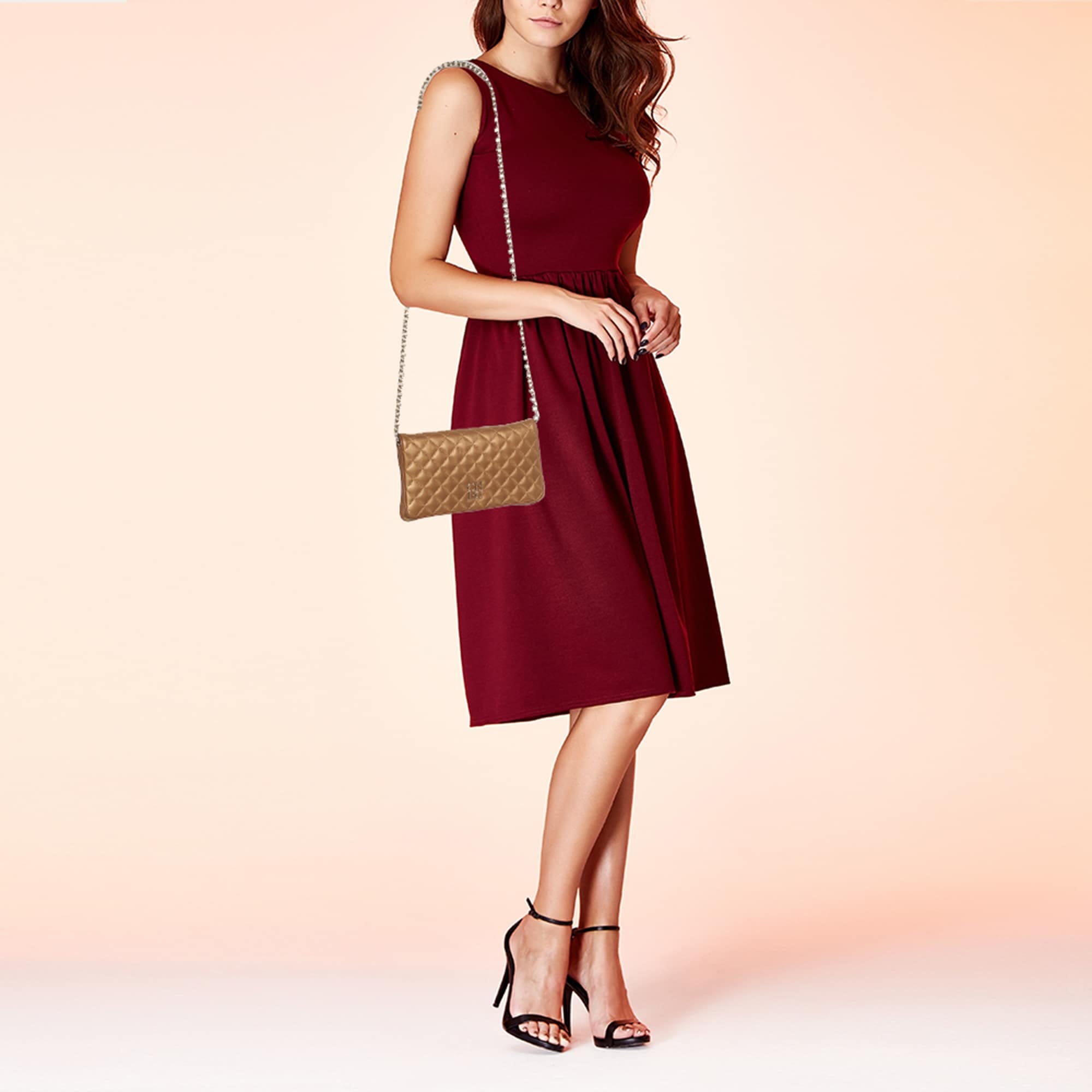 Ch Carolina Herrera Gold Quilted Leather Flap Shoulder Bag
