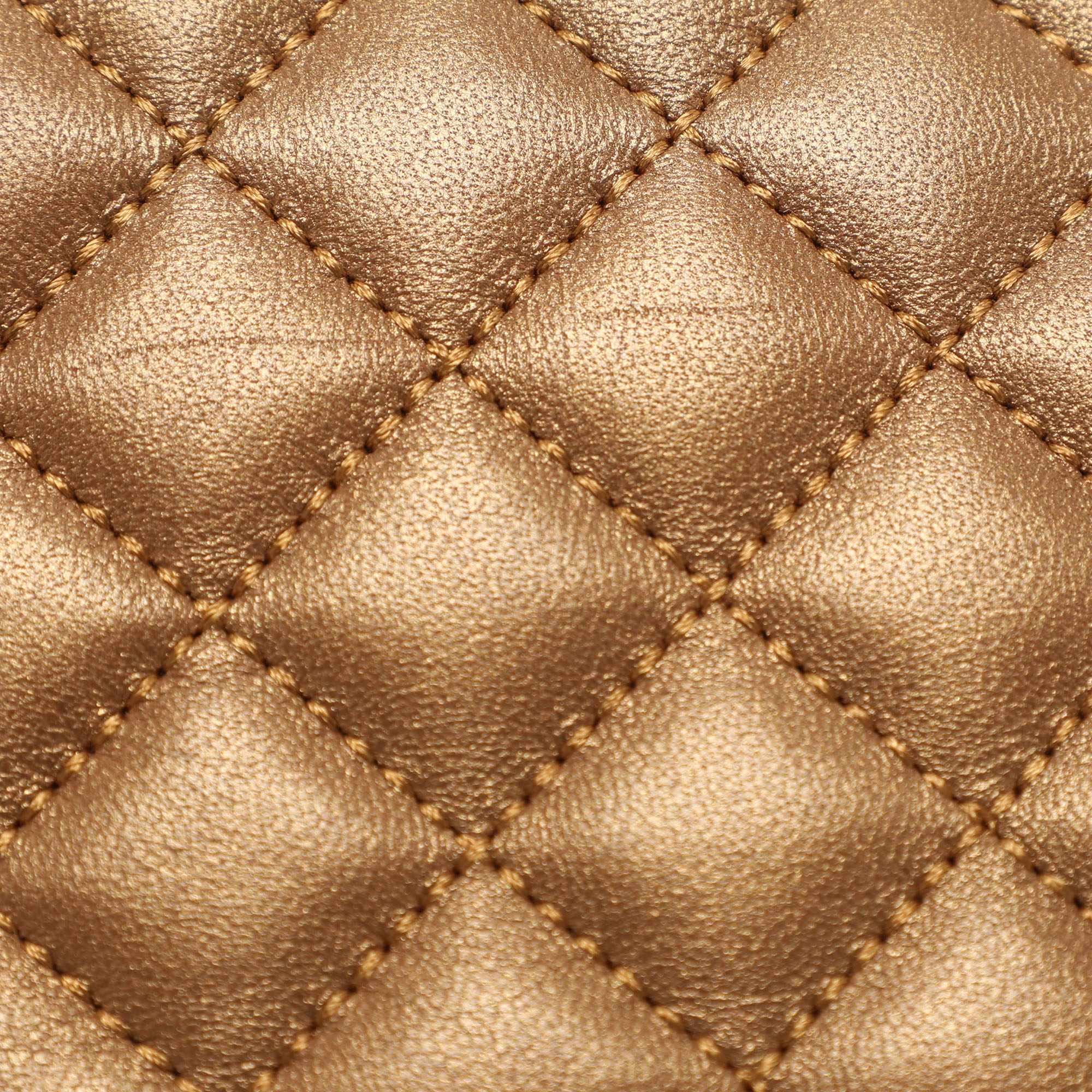 Ch Carolina Herrera Gold Quilted Leather Flap Shoulder Bag