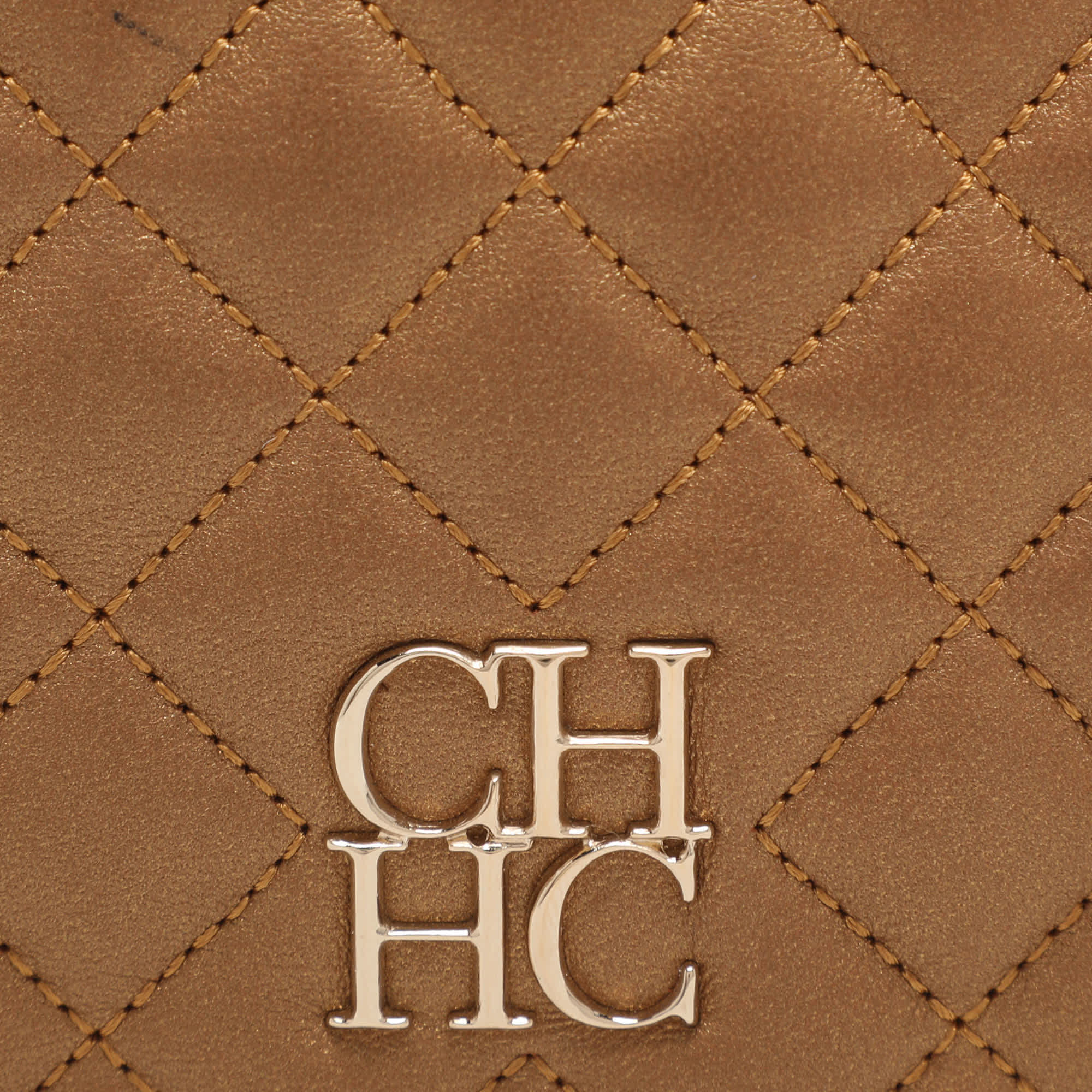 Ch Carolina Herrera Gold Quilted Leather Flap Shoulder Bag