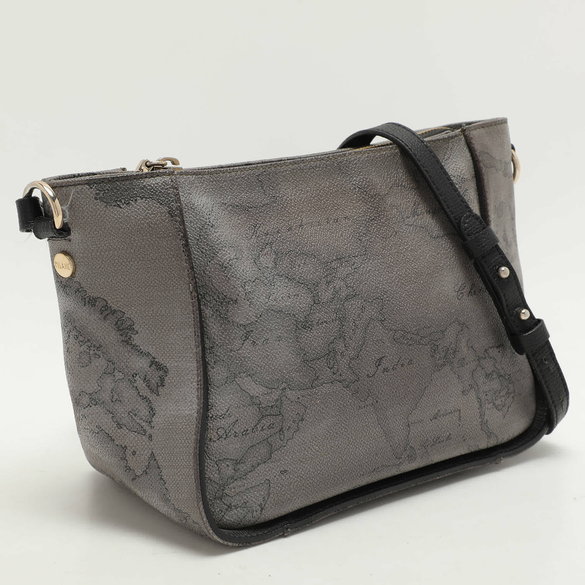 Alviero Martini 1A Classe Grey Coated Canvas And Leather Shoulder Bag