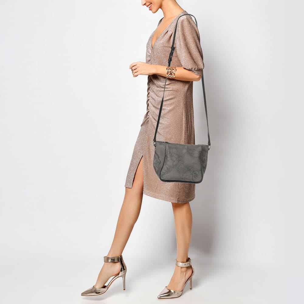 Alviero Martini 1A Classe Grey Coated Canvas And Leather Shoulder Bag