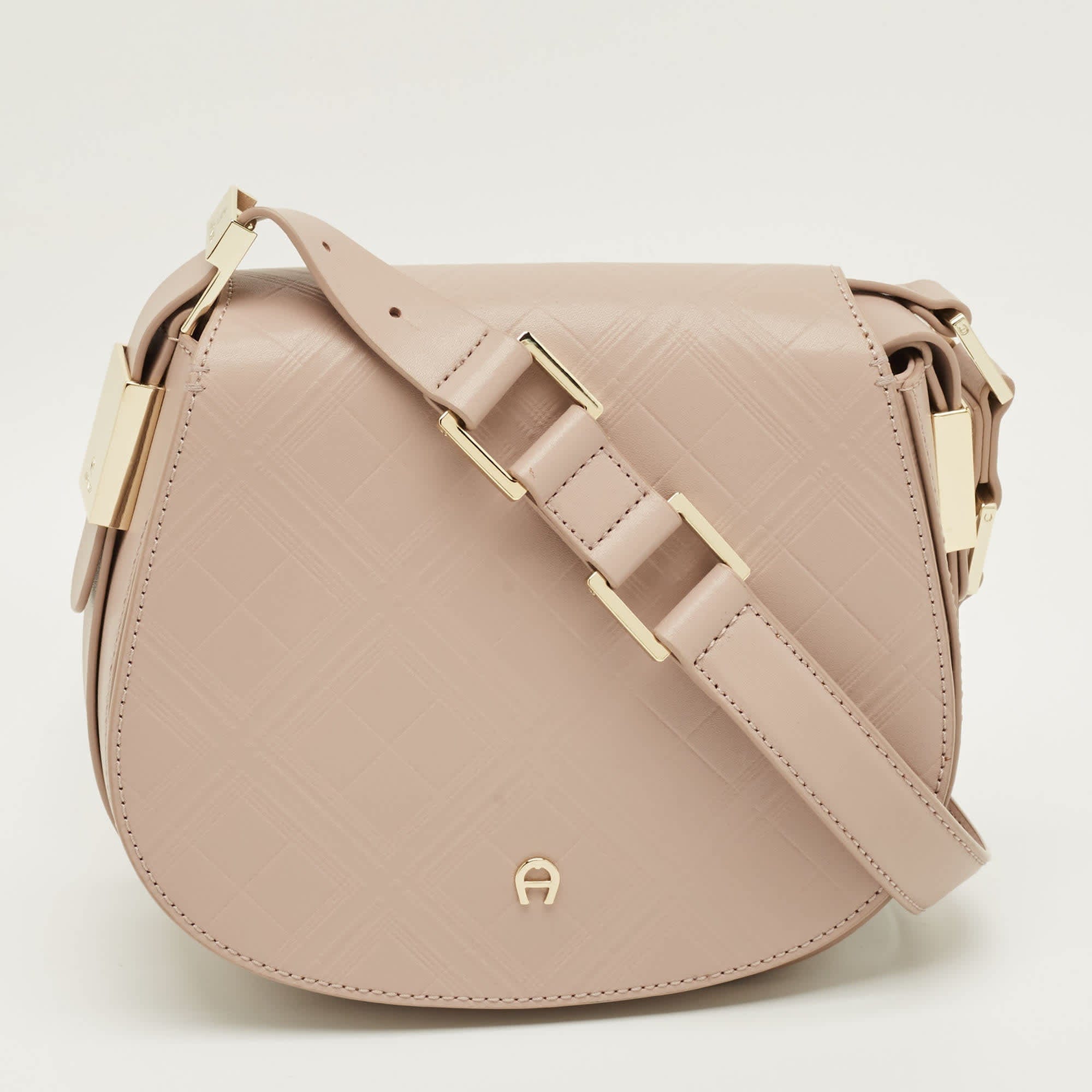 Aigner Vittoria Old Rose Embossed Leather Shoulder Bag