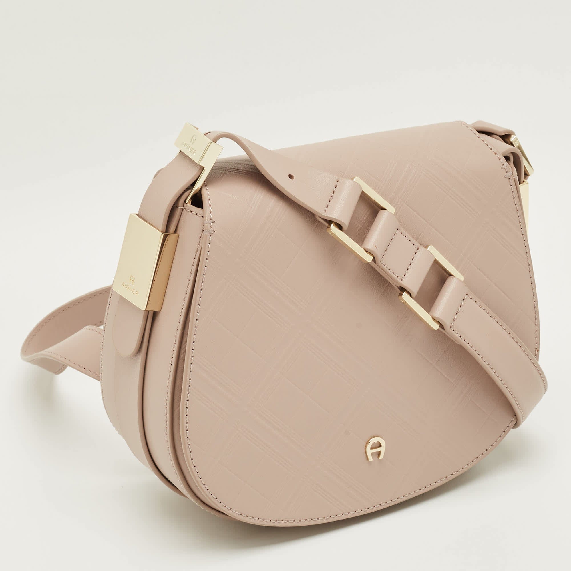Aigner Vittoria Old Rose Embossed Leather Shoulder Bag