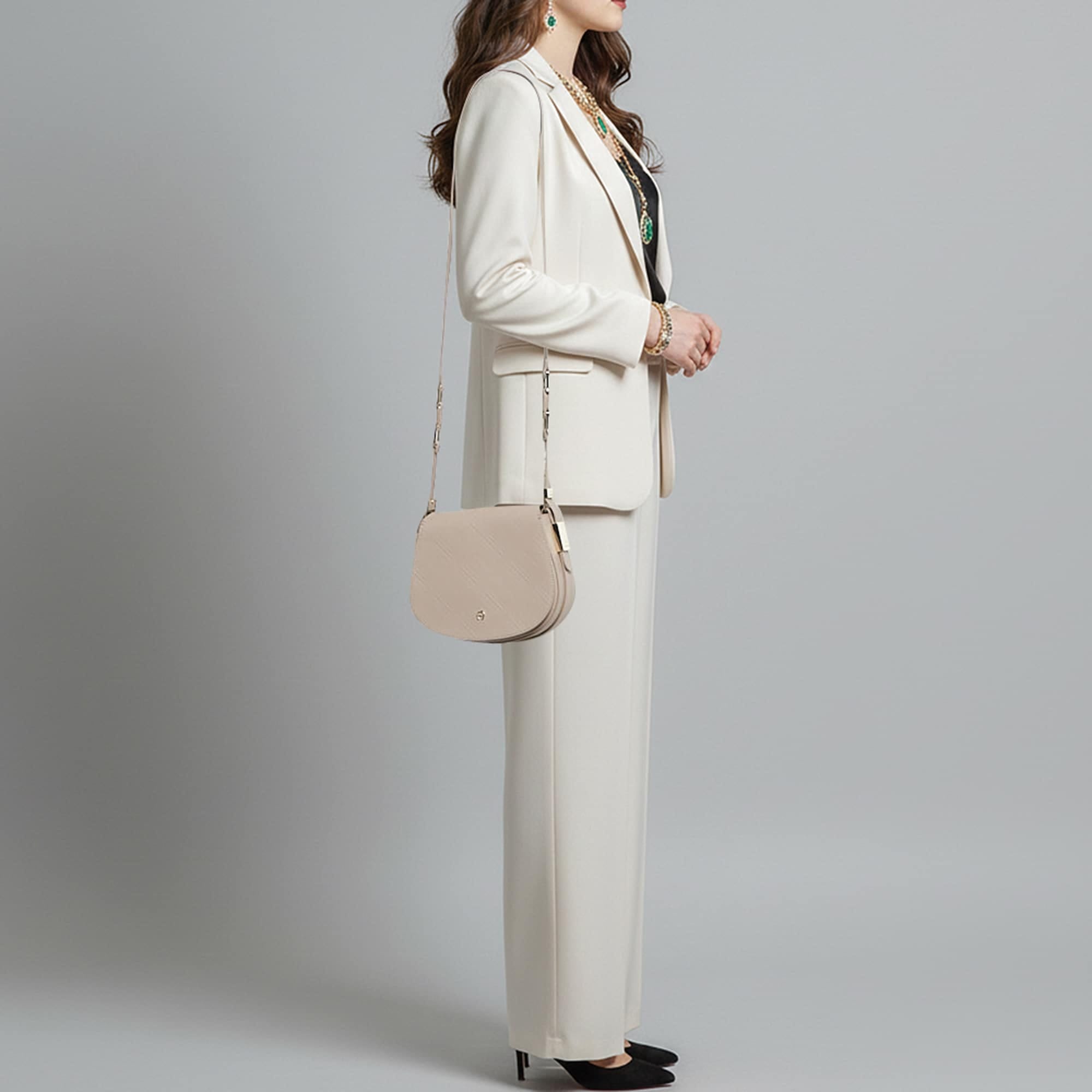 Aigner Vittoria Old Rose Embossed Leather Shoulder Bag