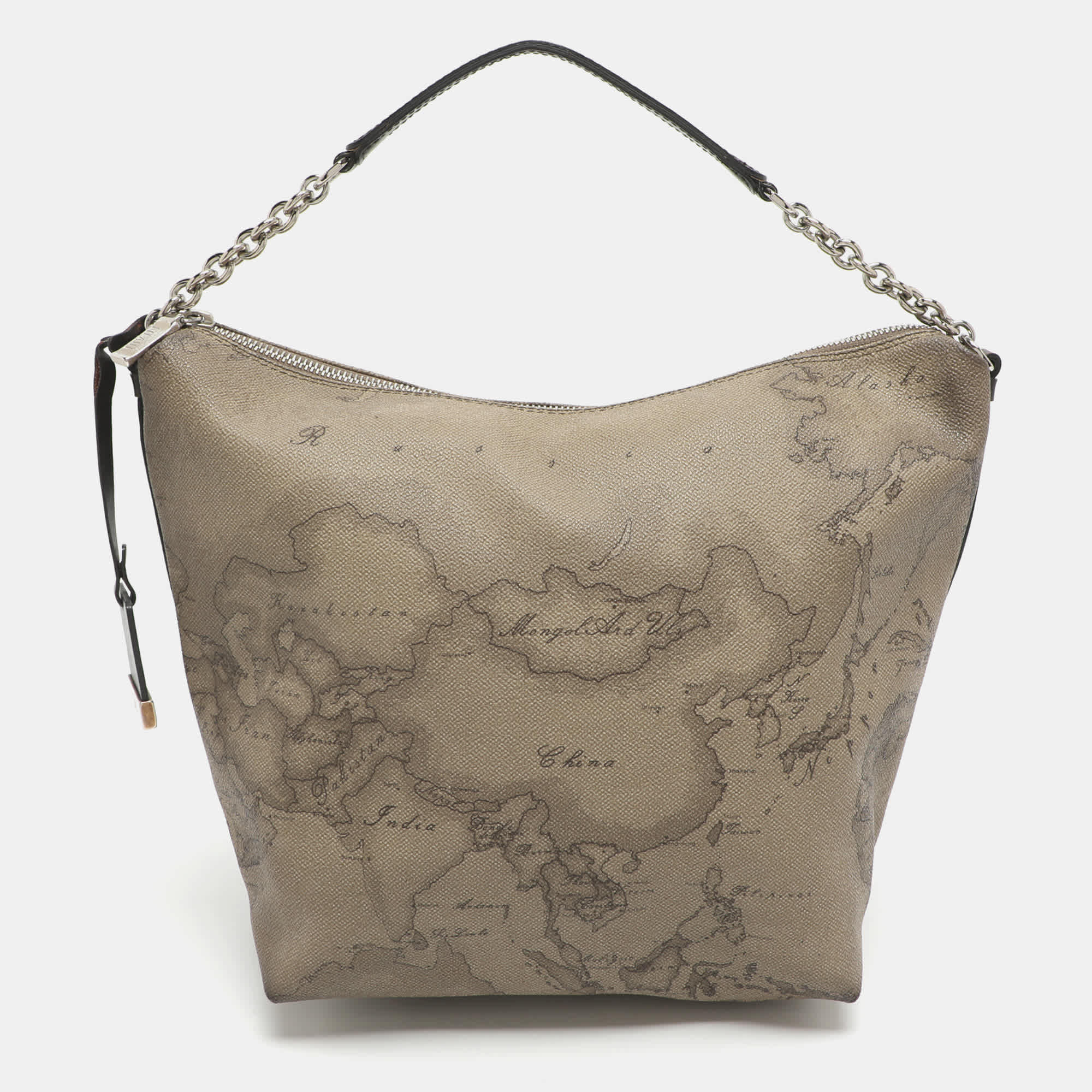 Alviero Martini 1A Classe Grey Geo Classic Print Coated Leather Shoulder Bag