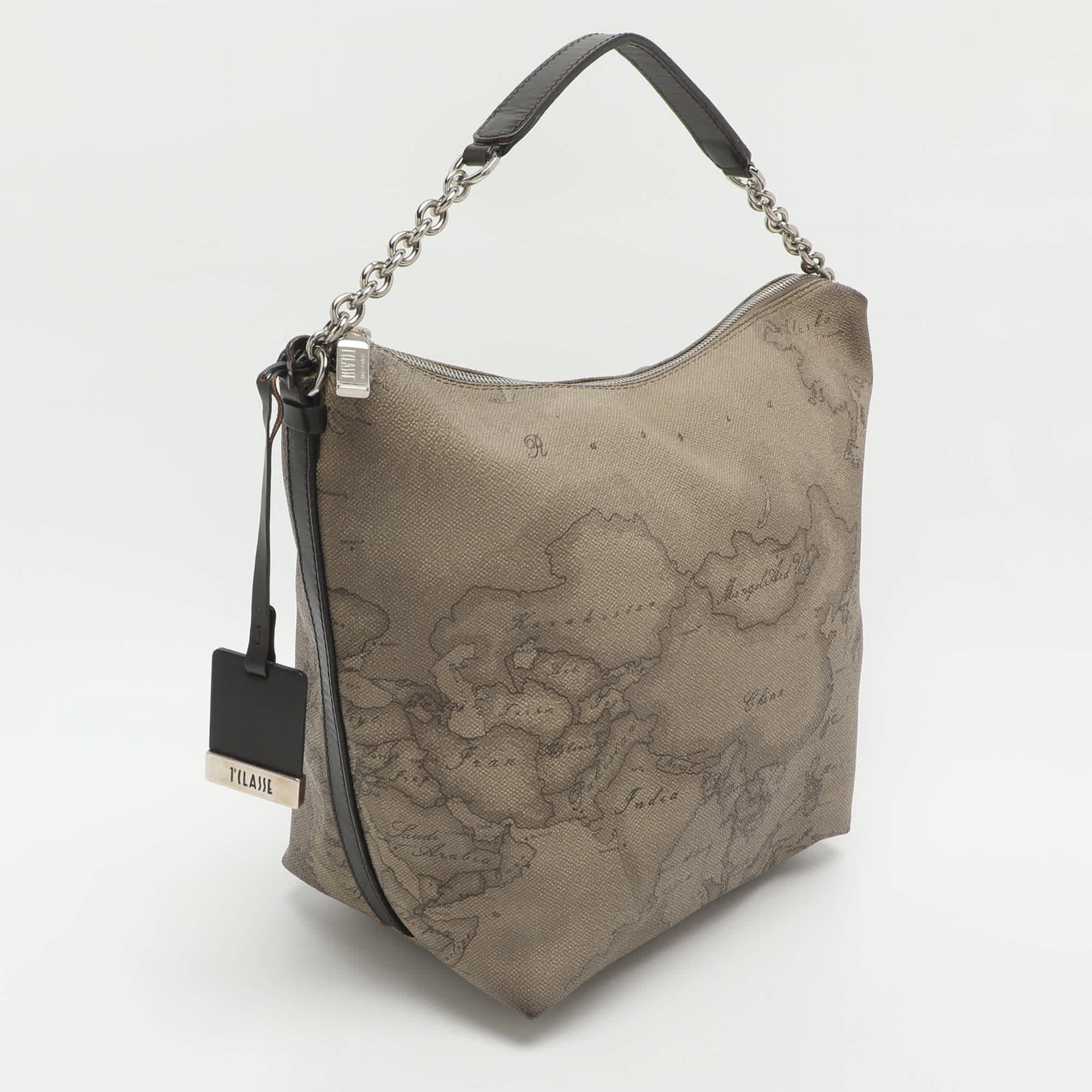 Alviero Martini 1A Classe Grey Geo Classic Print Coated Leather Shoulder Bag