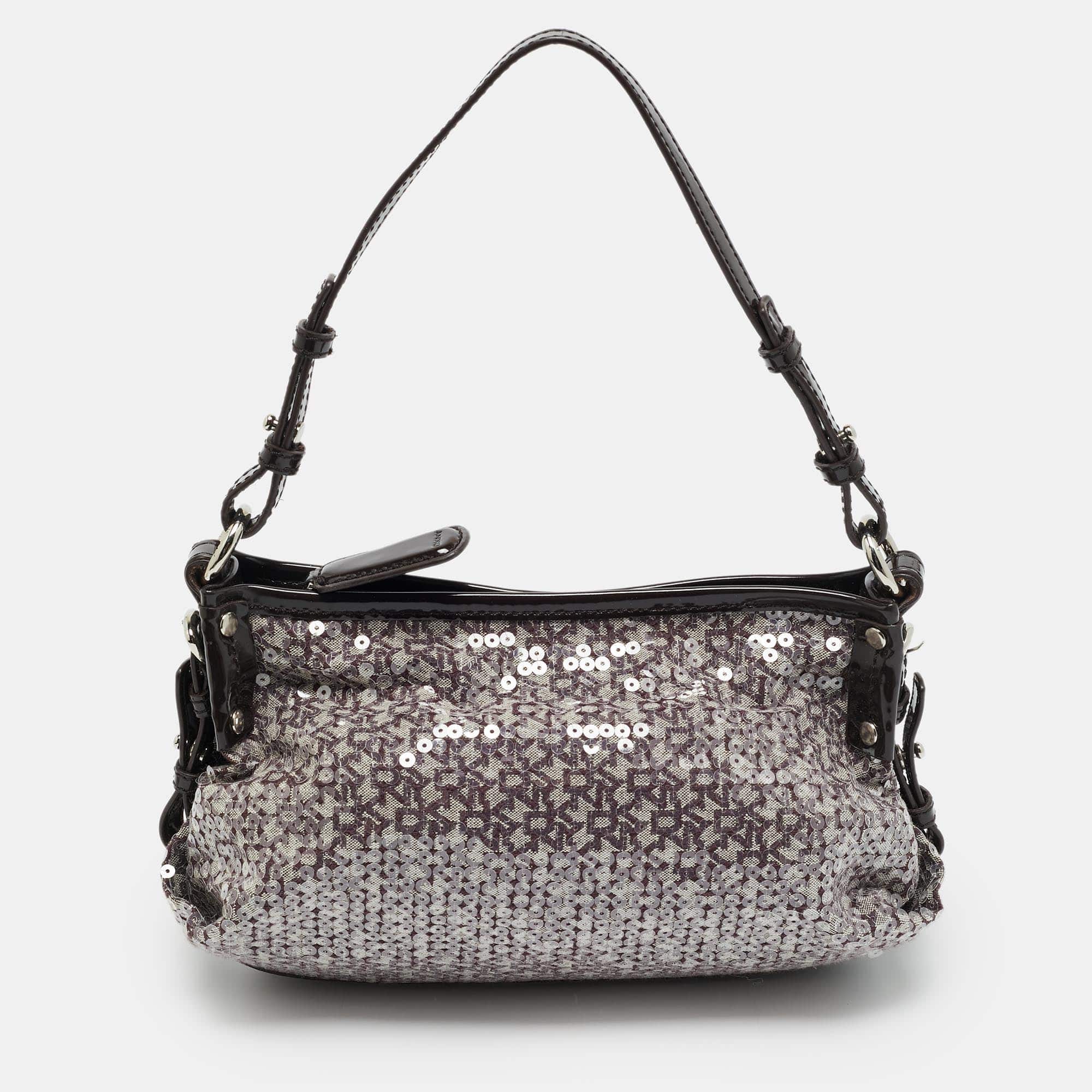 Monogram Dkny Monogram Plum Fabric Patent Leather And Sequins Shoulder Bag