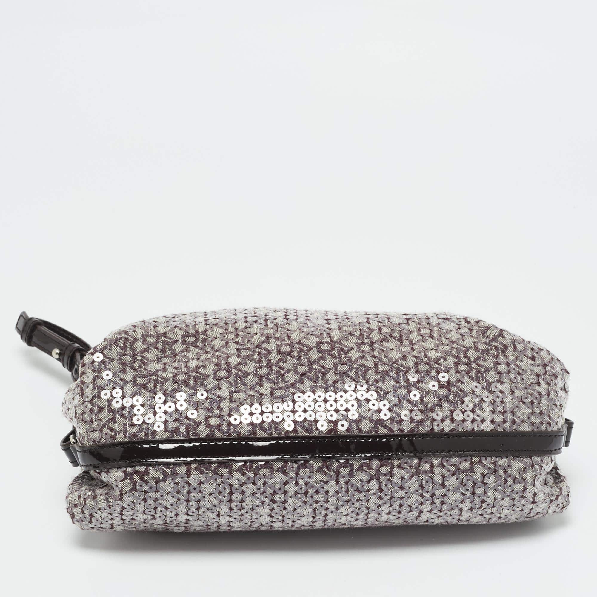 Monogram Dkny Monogram Plum Fabric Patent Leather And Sequins Shoulder Bag