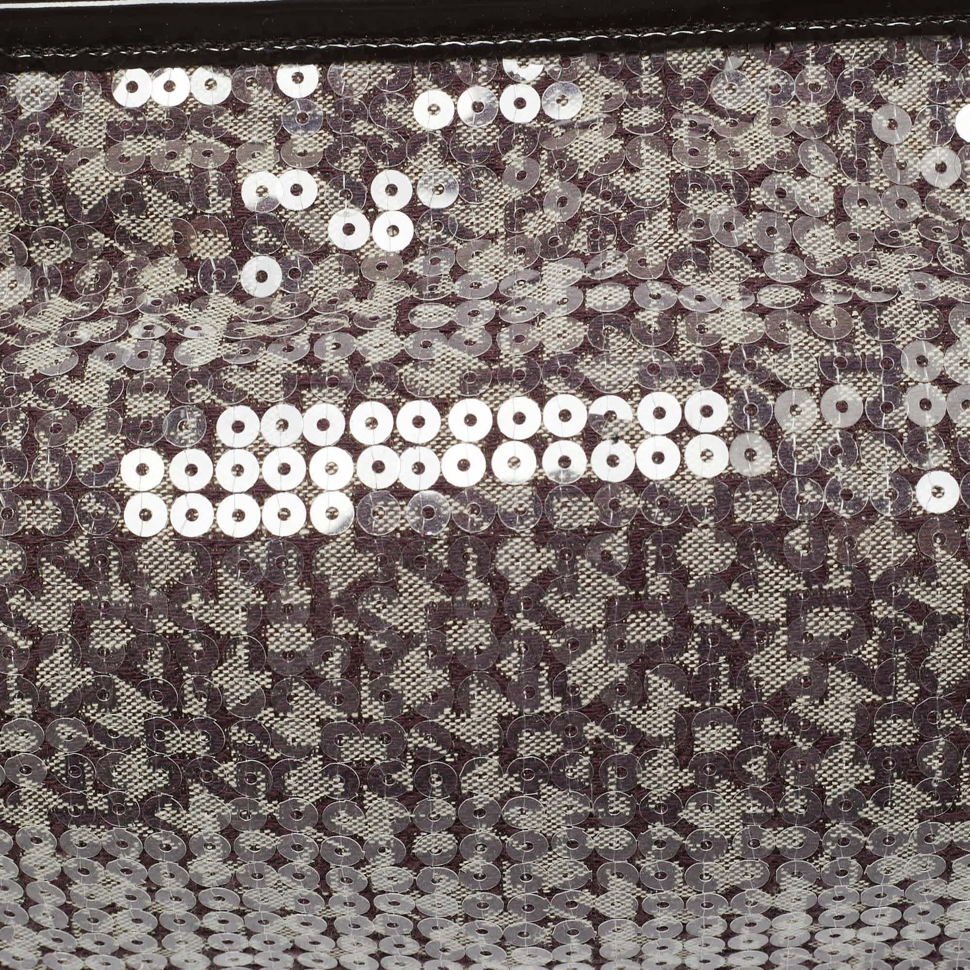 Monogram Dkny Monogram Plum Fabric Patent Leather And Sequins Shoulder Bag