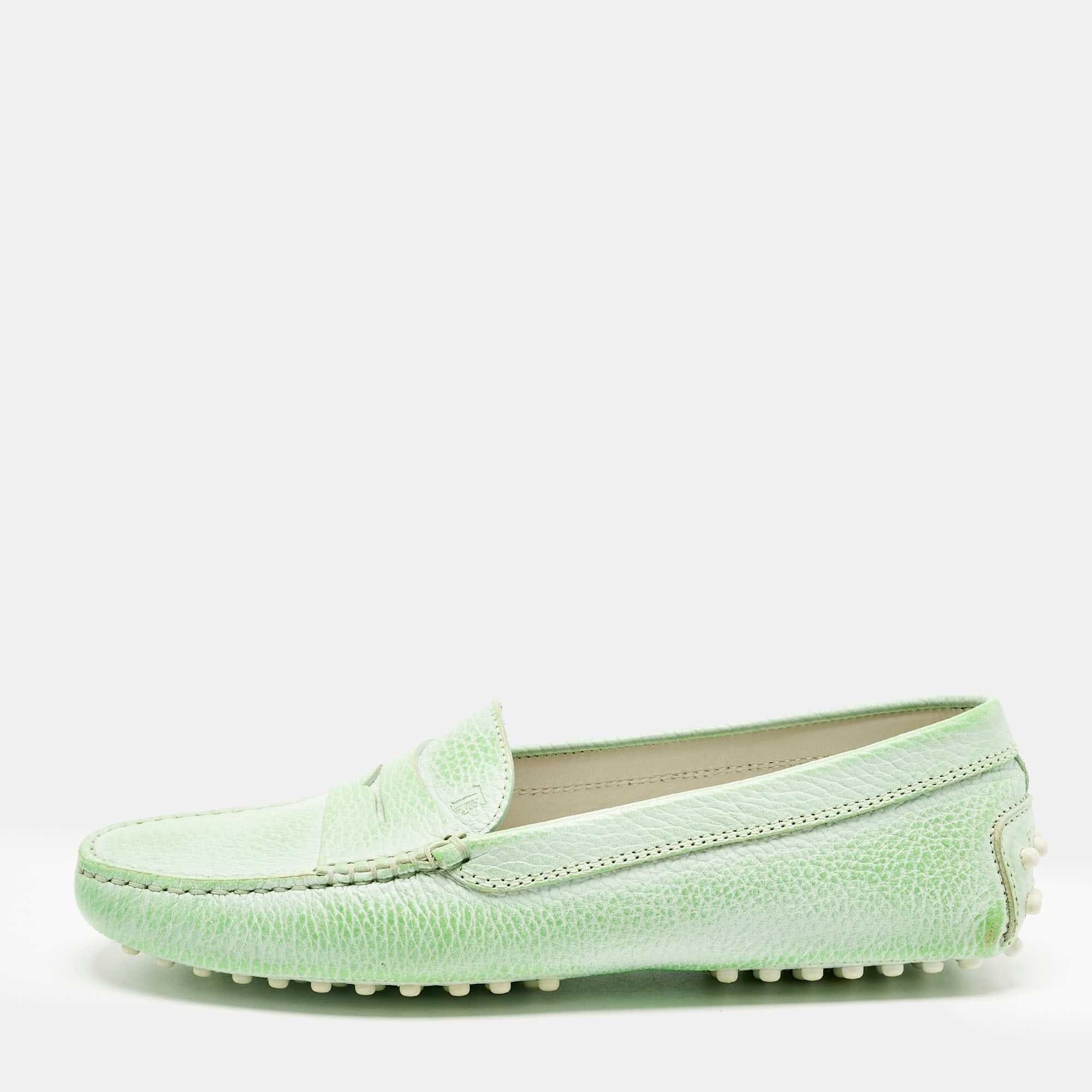 Tod's Green Leather Gommino Driving Loafers