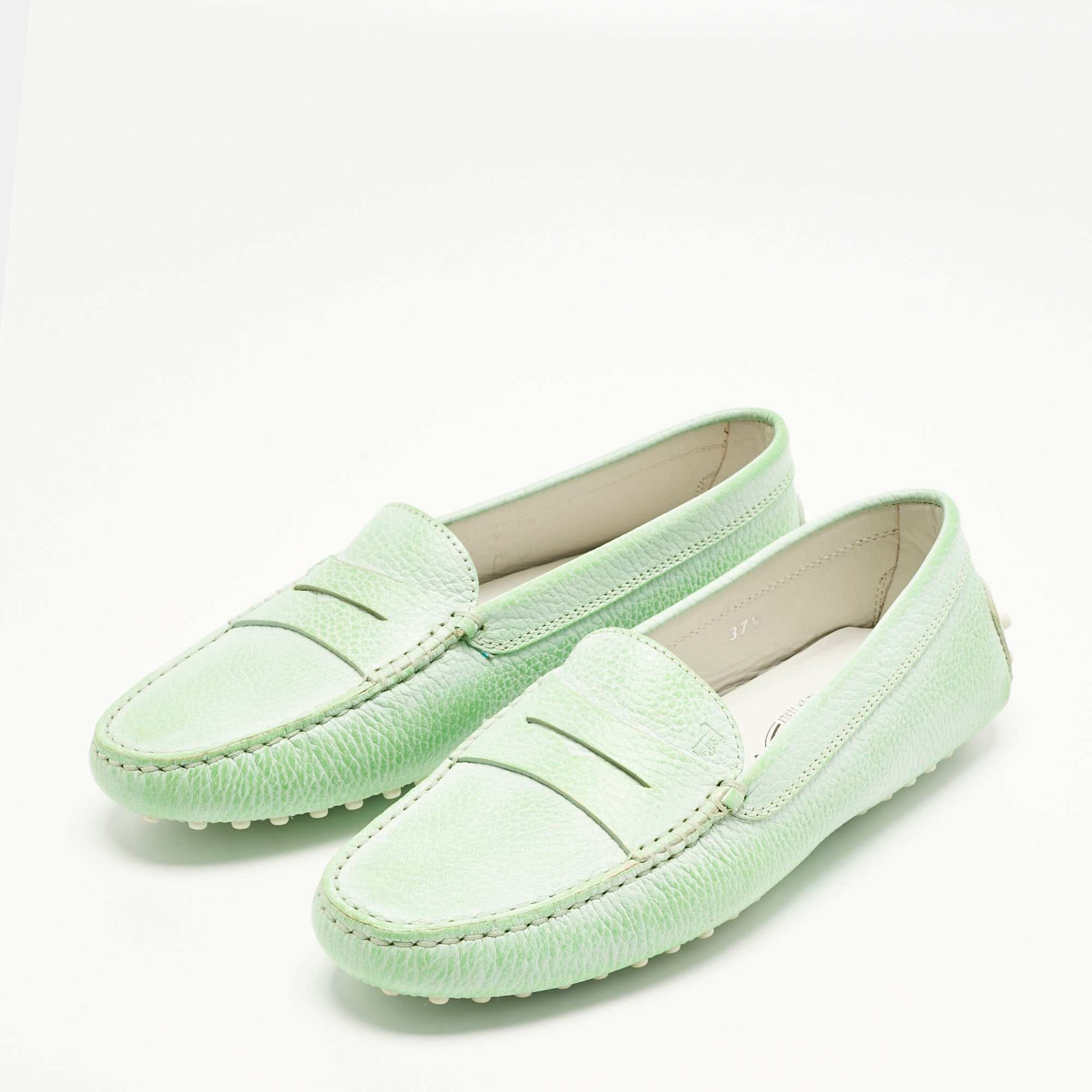 Tod's Green Leather Gommino Driving Loafers