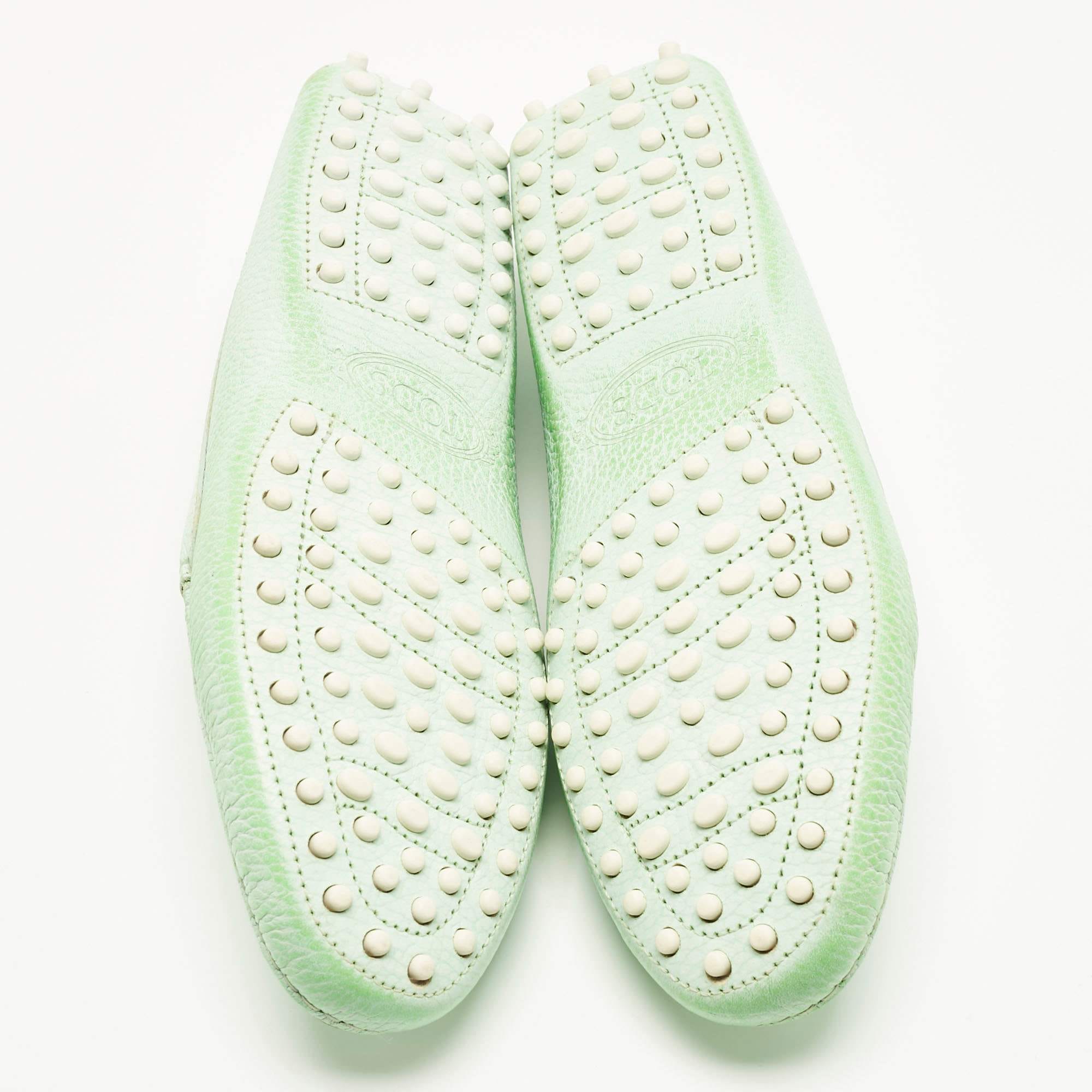 Tod's Green Leather Gommino Driving Loafers