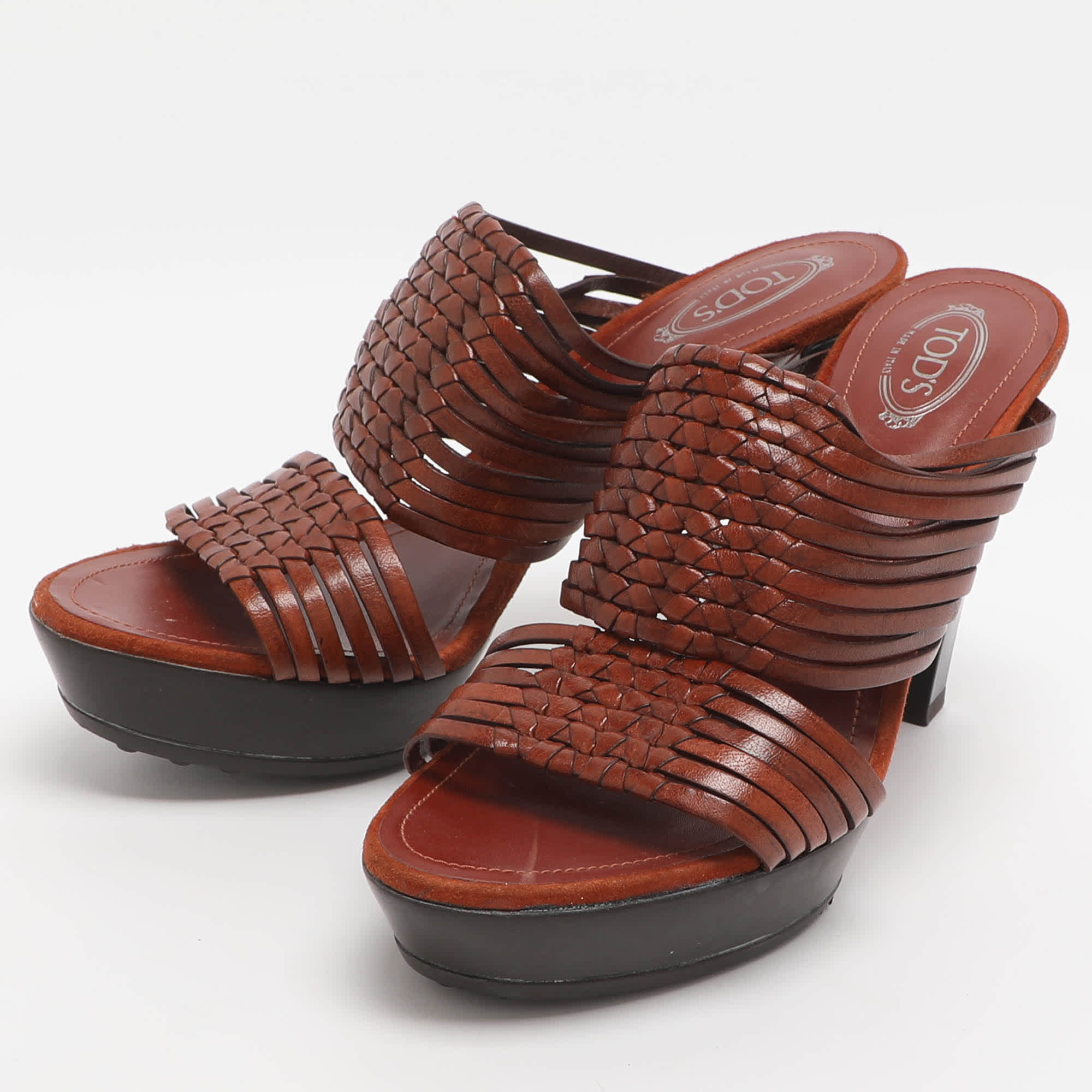 Tod's Size 37.5 Brown Leather Strappy Sandals