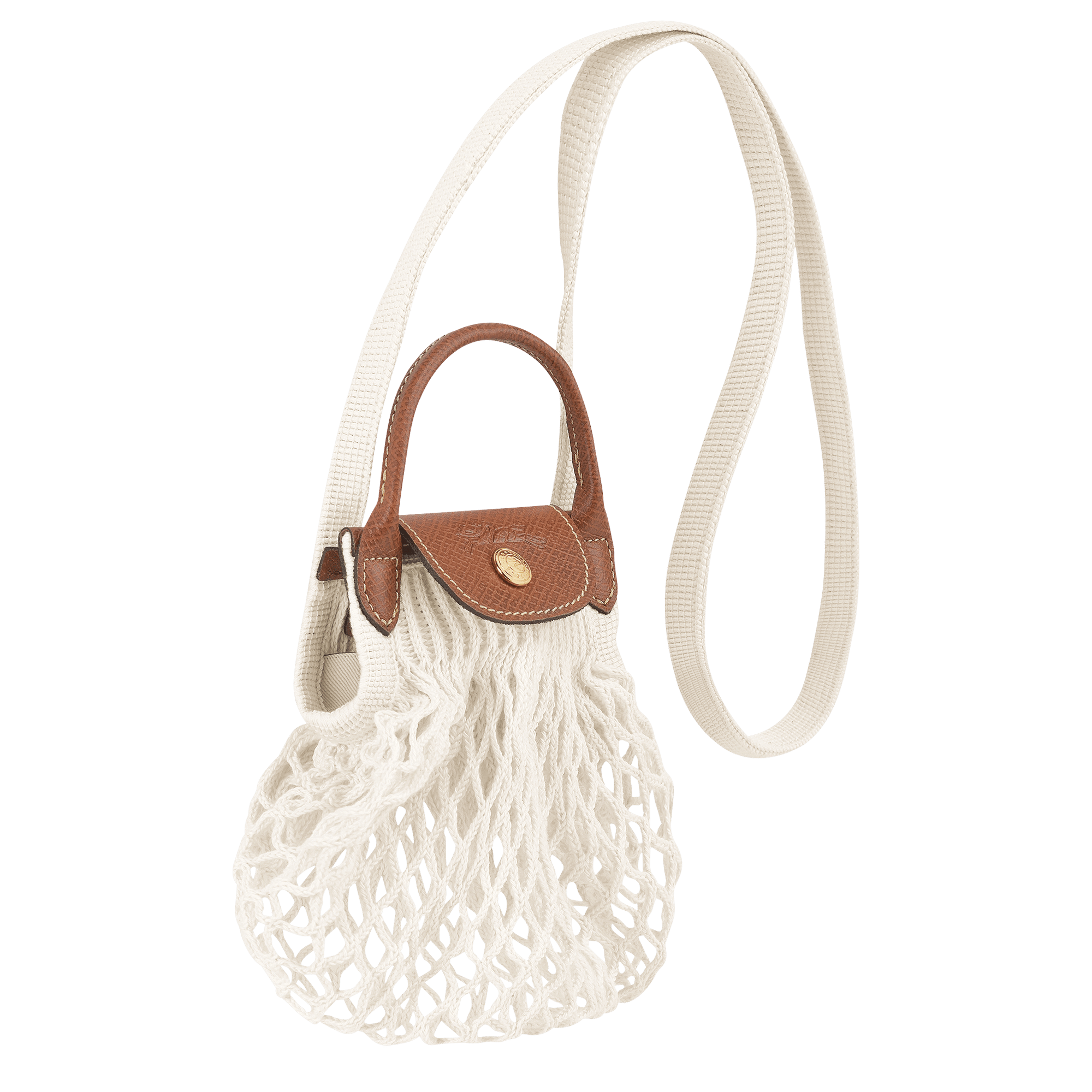 Long Champ Longchamp Le Pliage Filet XS Mesh bag Ecru