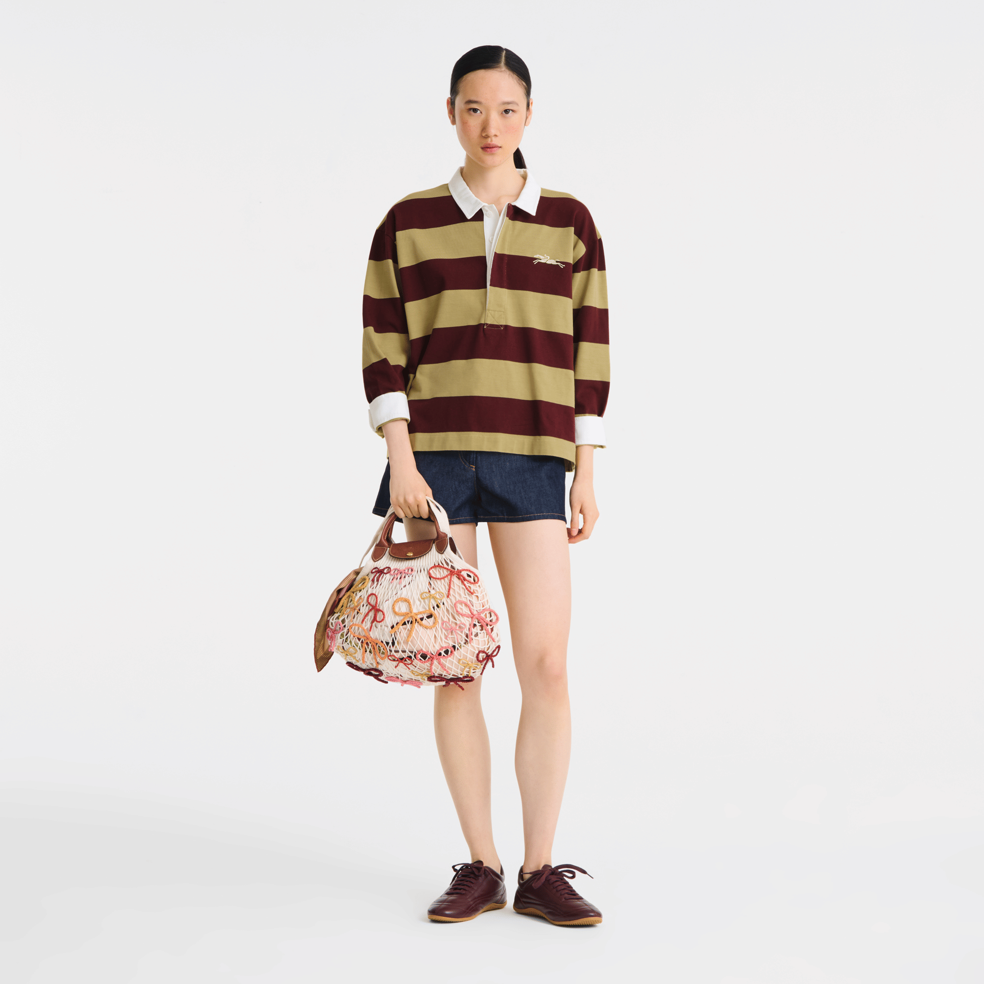 Long Champ Longchamp Le Pliage Collection L Mesh bag Ecru