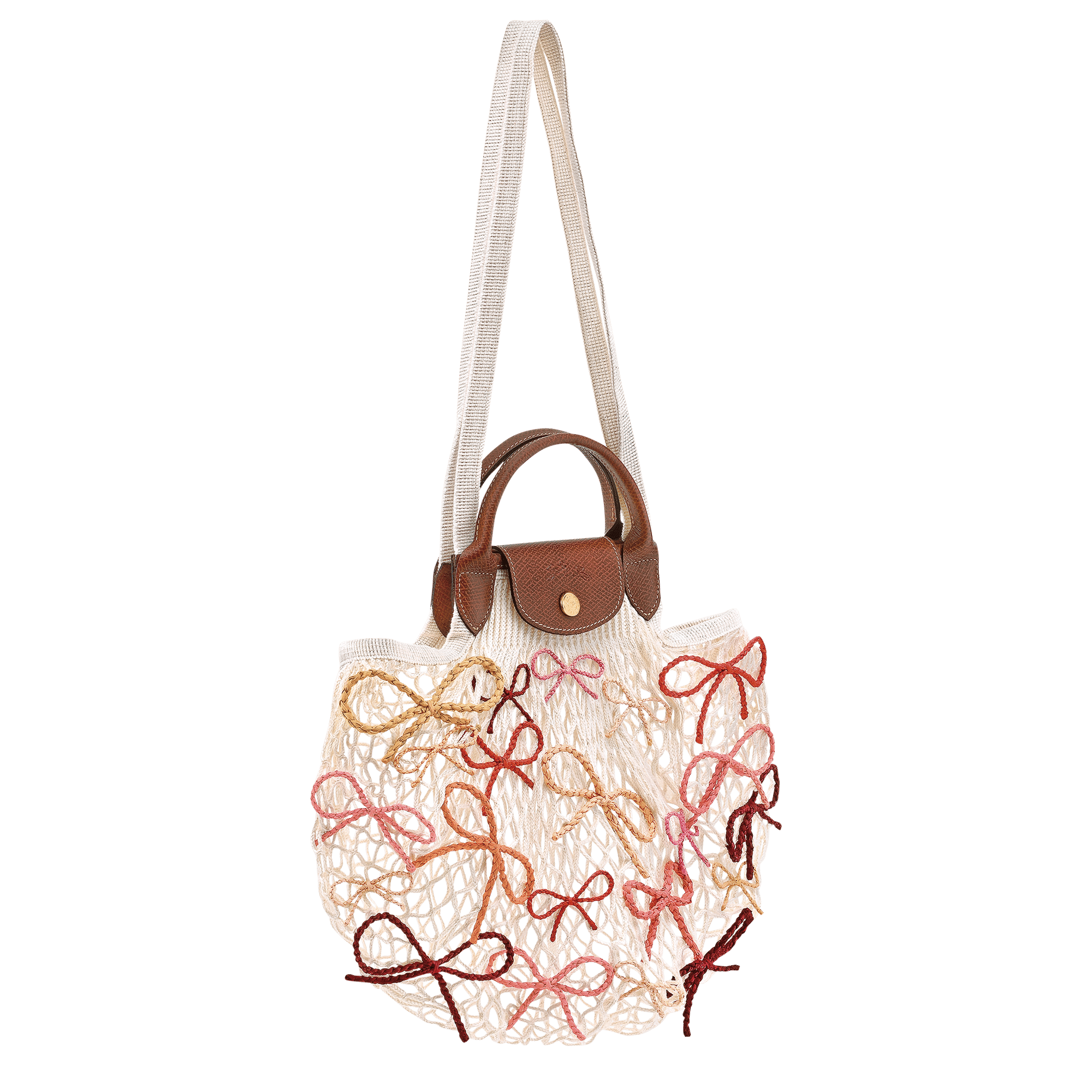Long Champ Longchamp Le Pliage Collection L Mesh bag Ecru