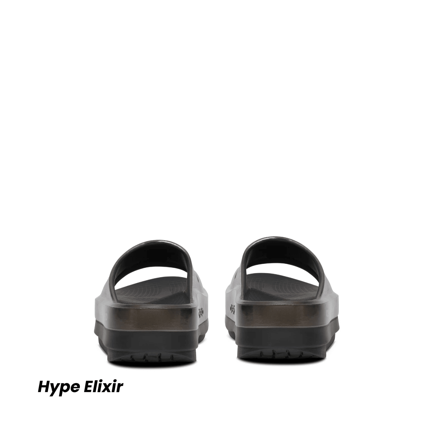 OOFOS OOahh Luxe Platform Slide Black & Titanium Mirror