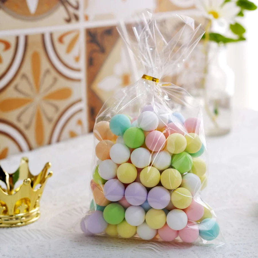 And 100 Pcs 6"x10" Clear Gift Goodie Candy Treat Bags and Gold Twist Ties